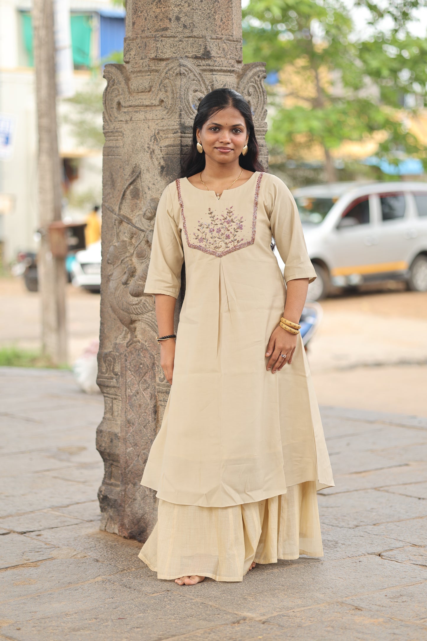 Chembarathi (ചെമ്പരത്തി) – Banaras Silk with Cut Dhana & Sequin Beads Hand Embroidery