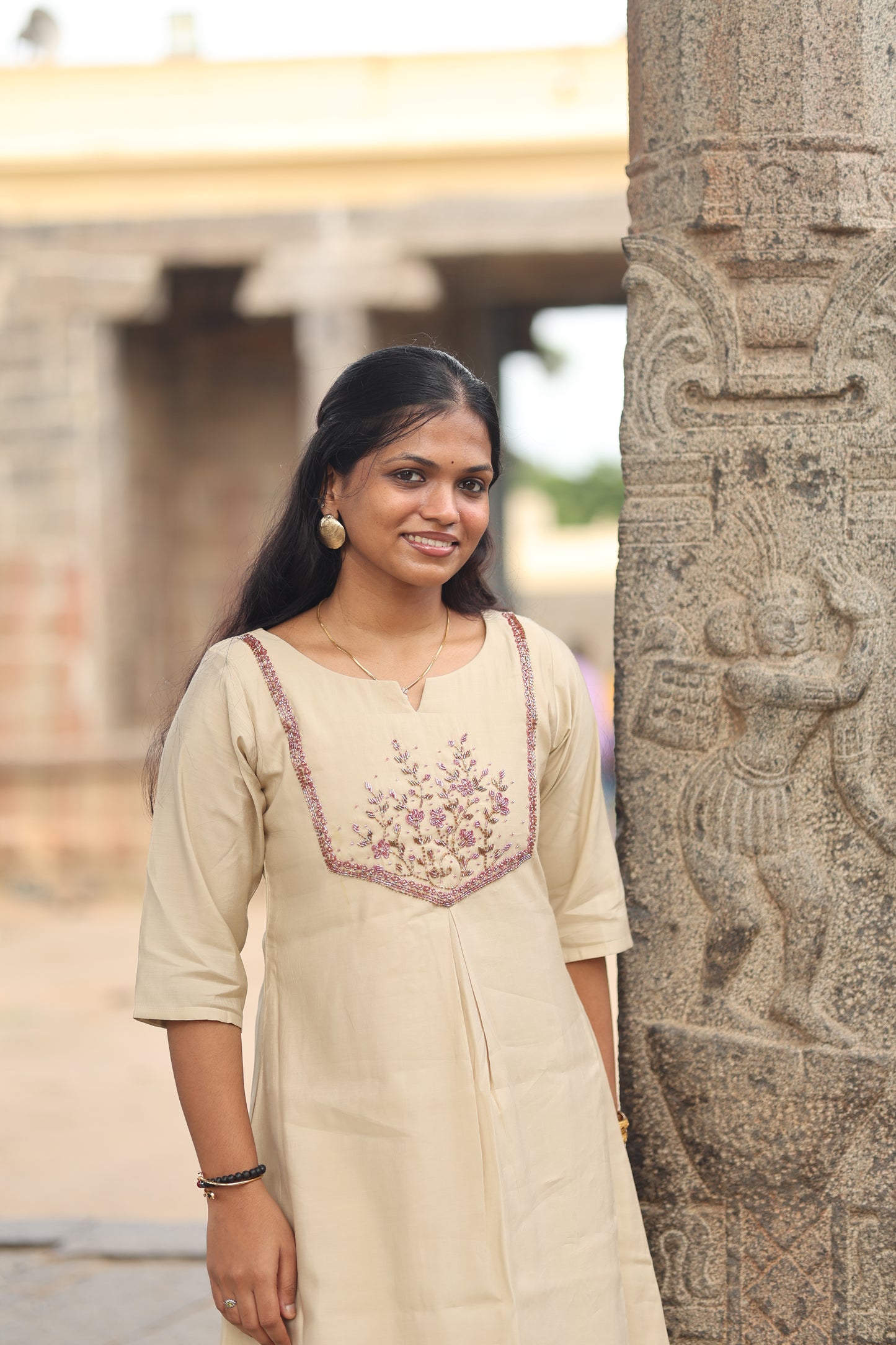 Chembarathi (ചെമ്പരത്തി) – Banaras Silk with Cut Dhana & Sequin Beads Hand Embroidery