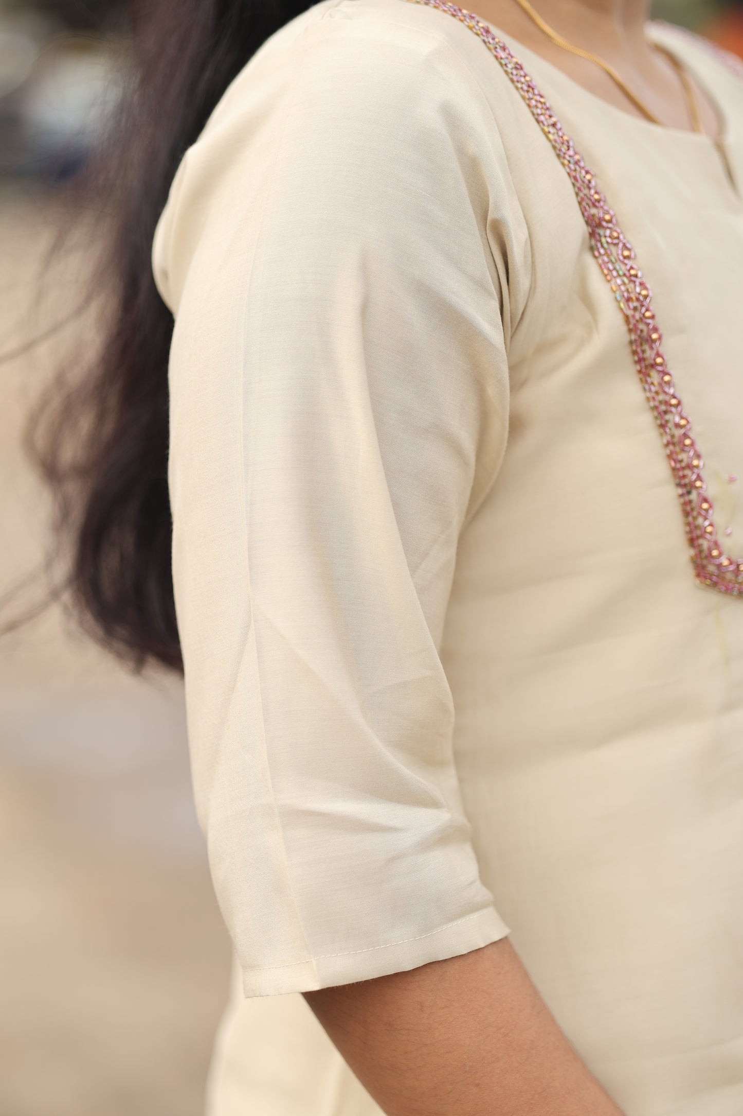 Chembarathi (ചെമ്പരത്തി) – Banaras Silk with Cut Dhana & Sequin Beads Hand Embroidery