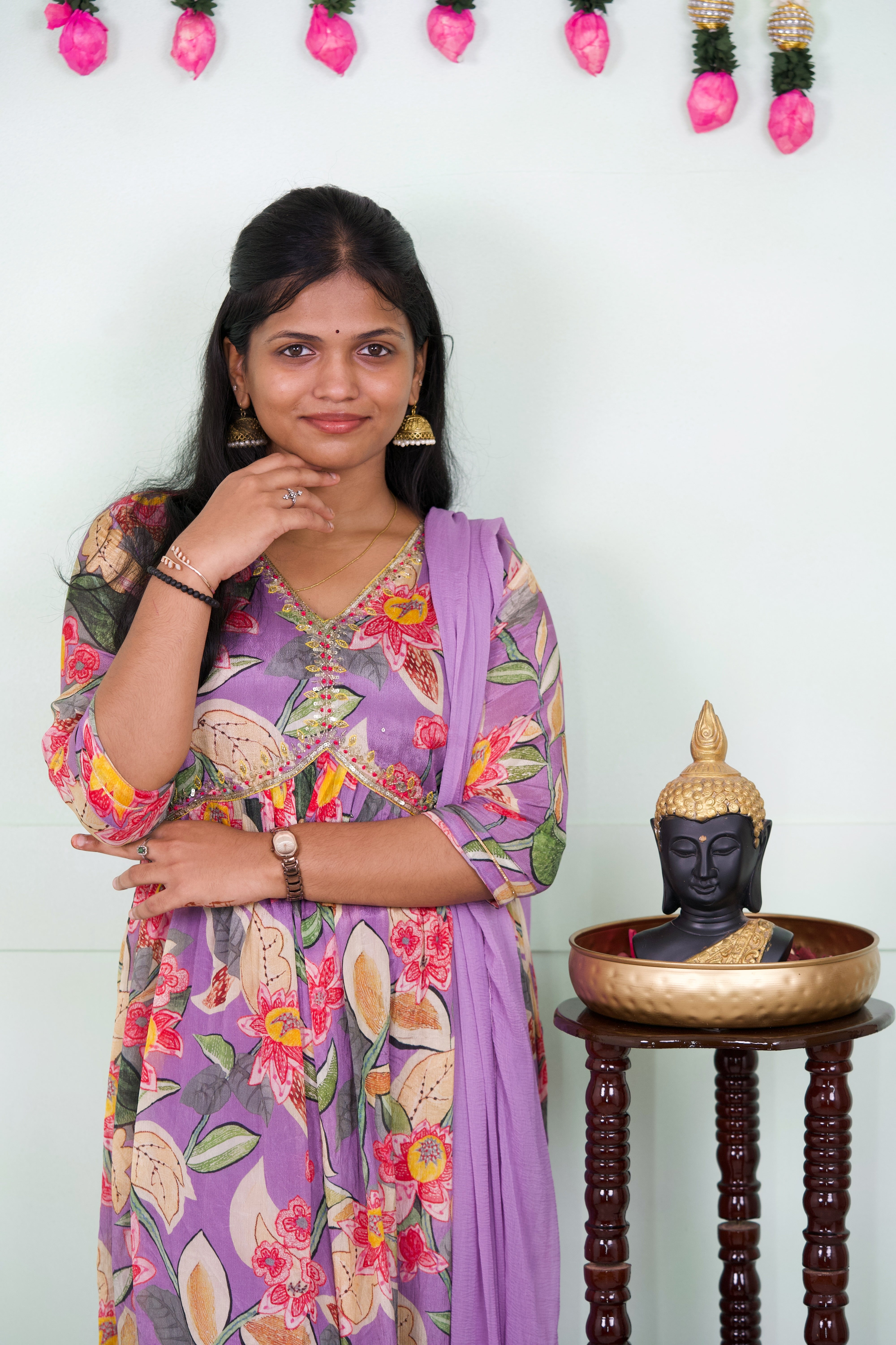 Beautiful lilac alia cut 3 piece Kurti set