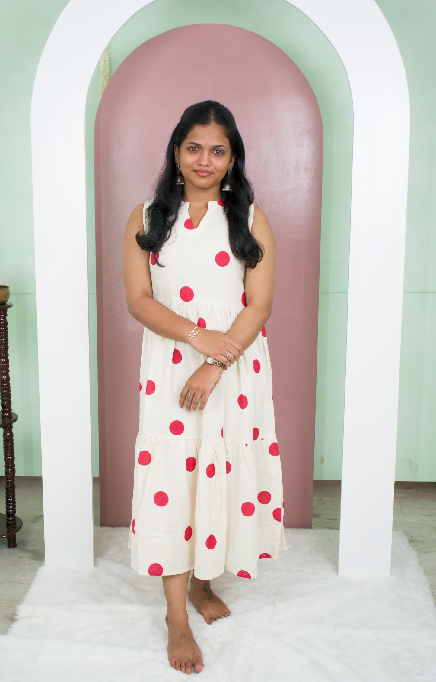Festive Flair Polka Dot Sleeveless Frock