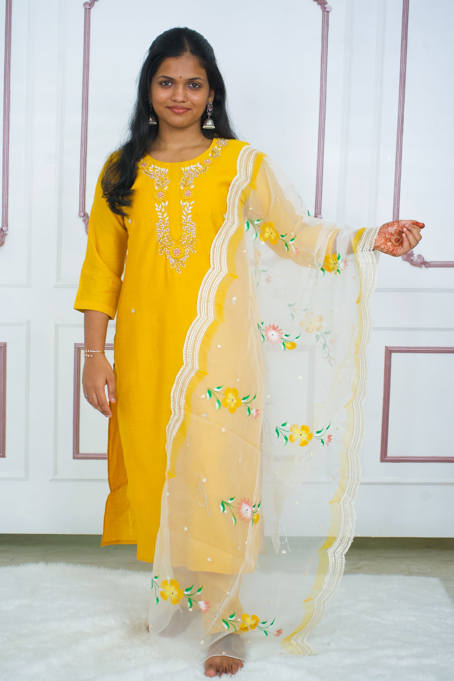 Handworked 3-Piece kurti Set with Handpainted Dupatta