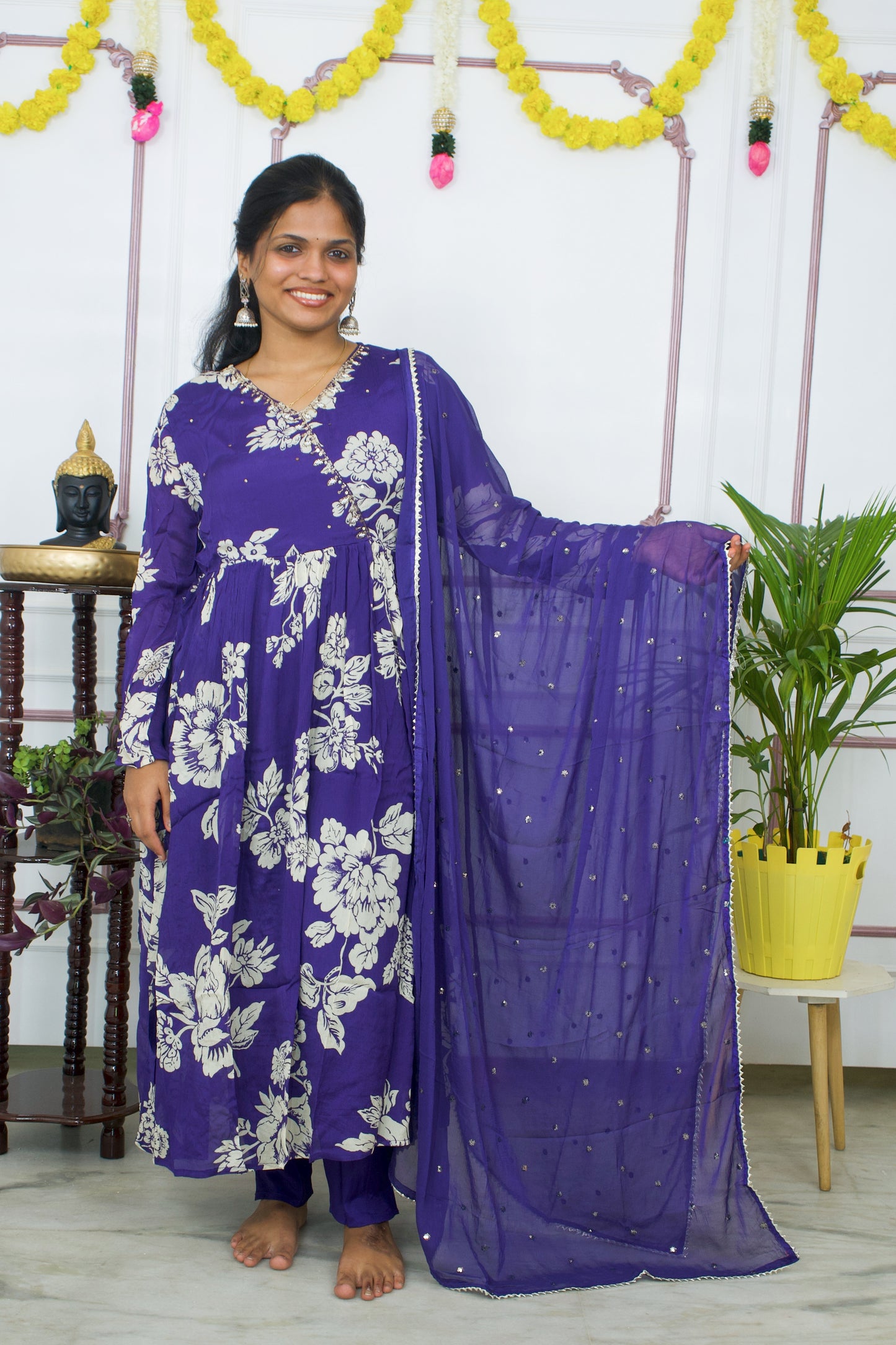 Graceful Angrakha Charm: Anarkali 3-Piece kurti Set