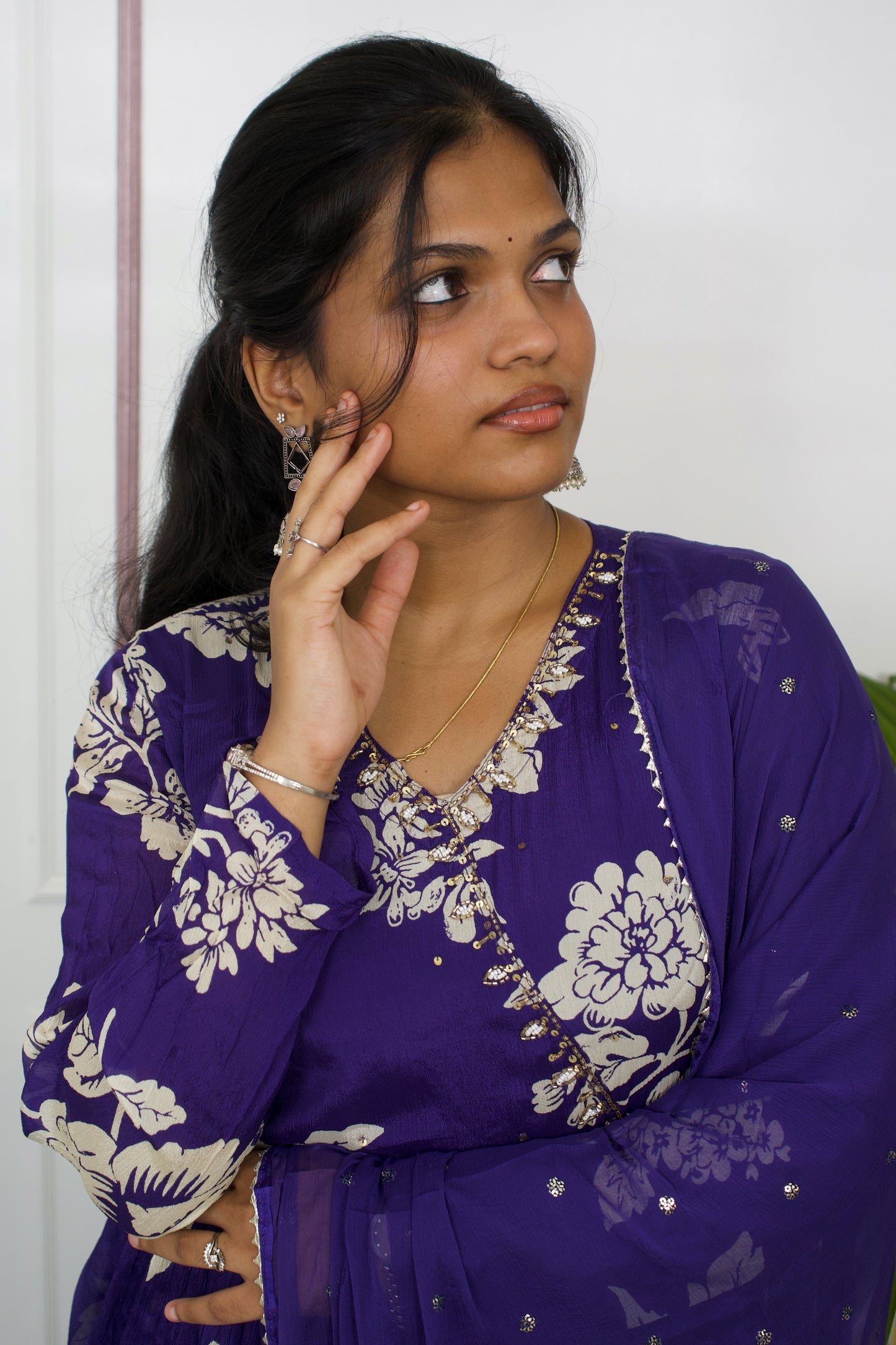 Graceful Angrakha Charm: Anarkali 3-Piece kurti Set
