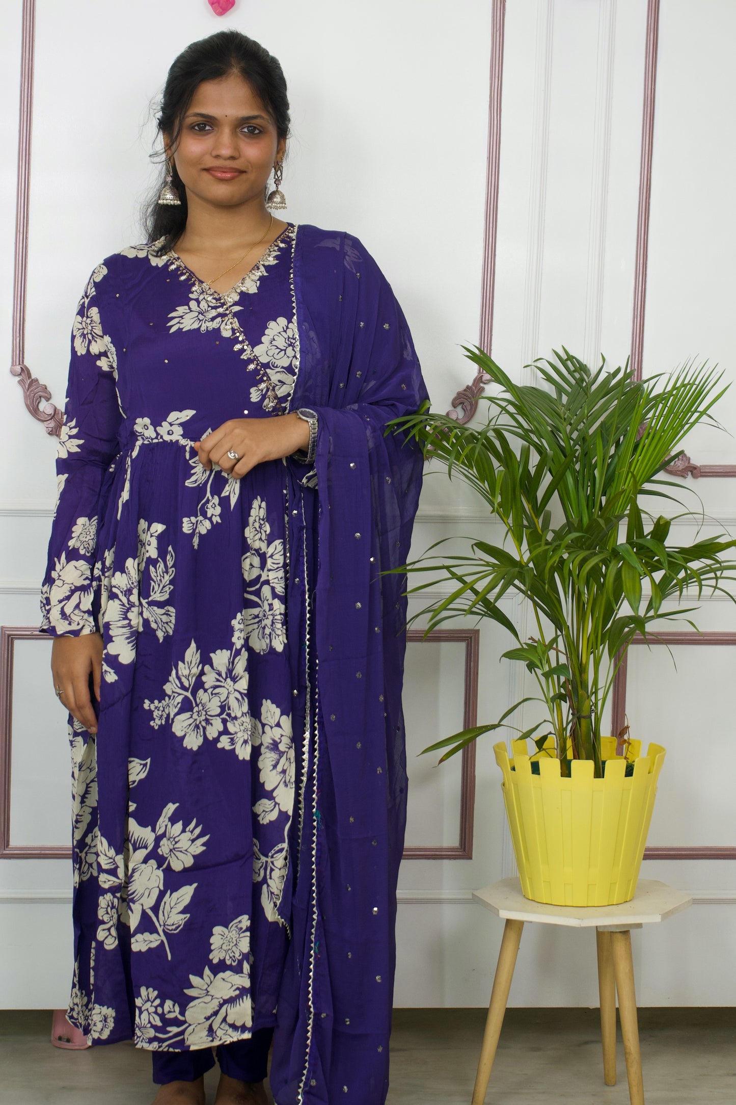 Graceful Angrakha Charm: Anarkali 3-Piece kurti Set