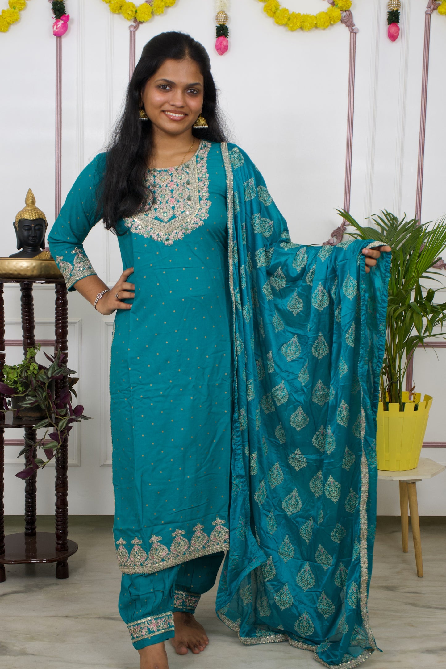 Peacock green 3 piece kurti set