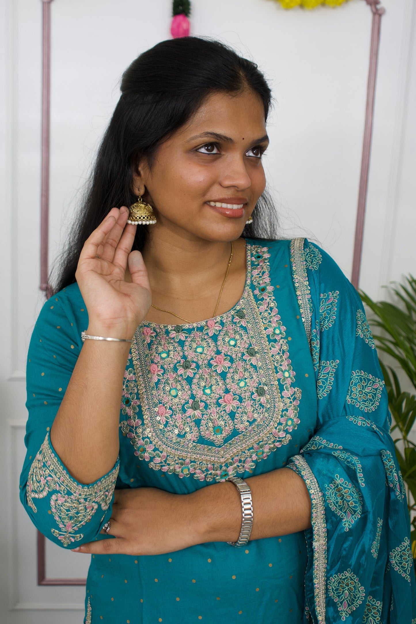Peacock green 3 piece kurti set
