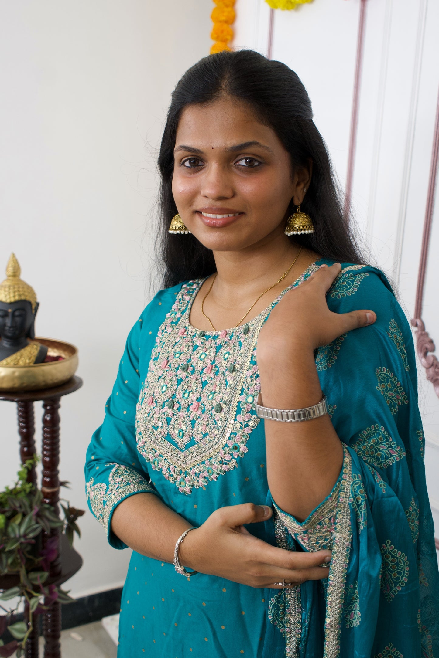 Peacock green 3 piece kurti set