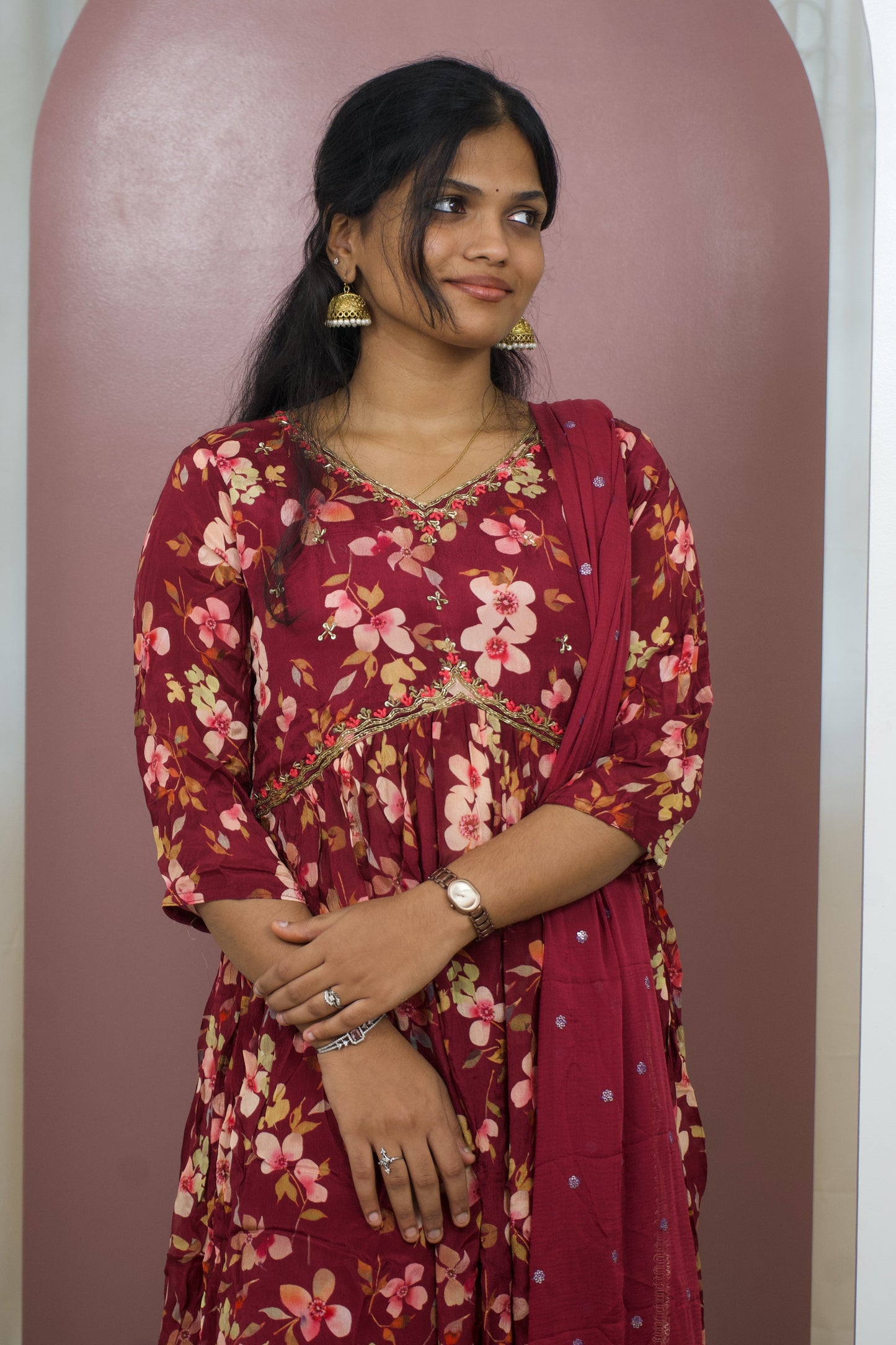 Maroon Elegance Nyra Cut 3-Piece Kurti Set