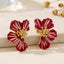 MIMI - Red Enamel Gold Plated Flower Stud Earrings For Women