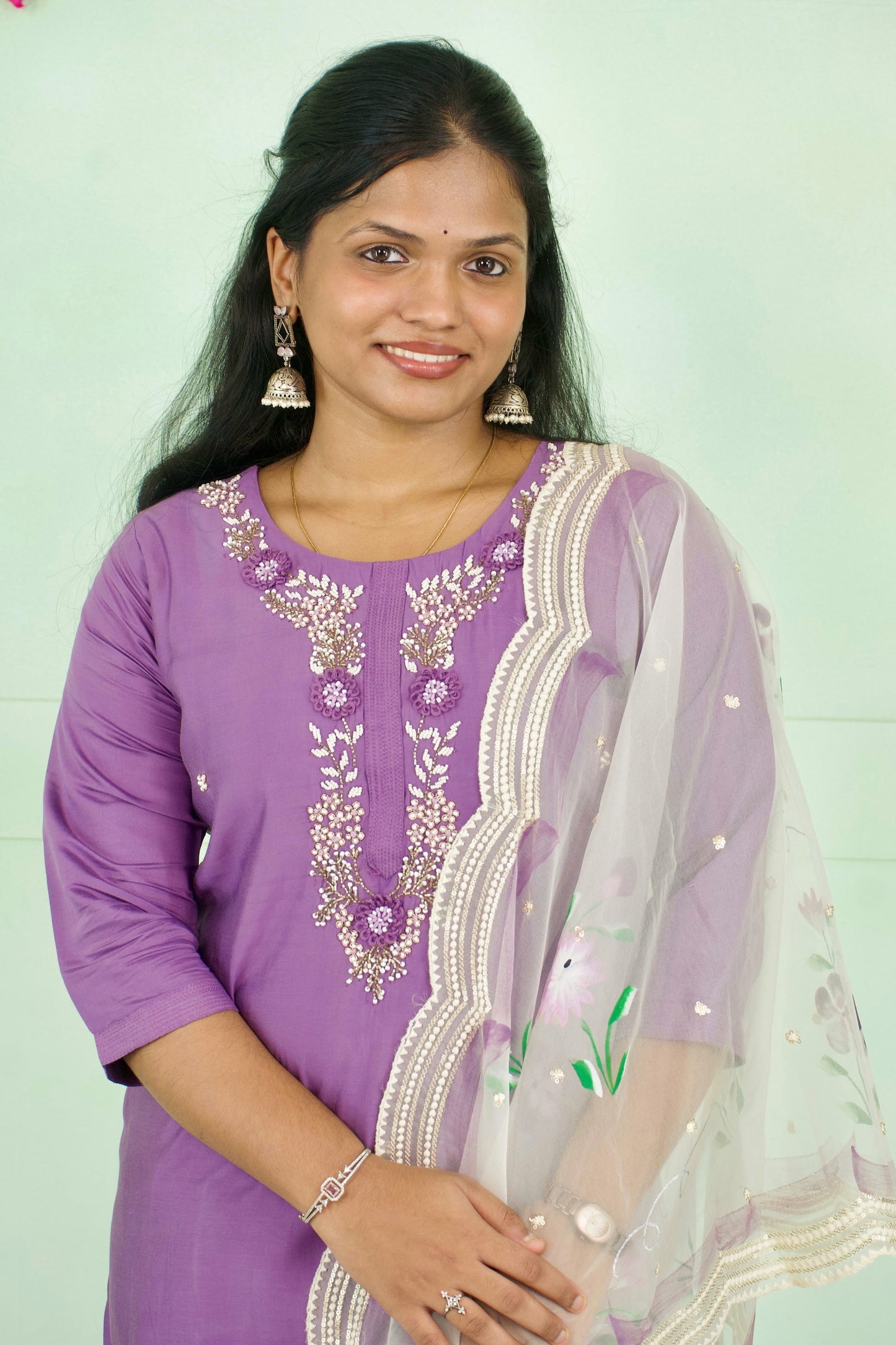 Handworked 3-Piece Kurti Set with Handpainted Dupatta