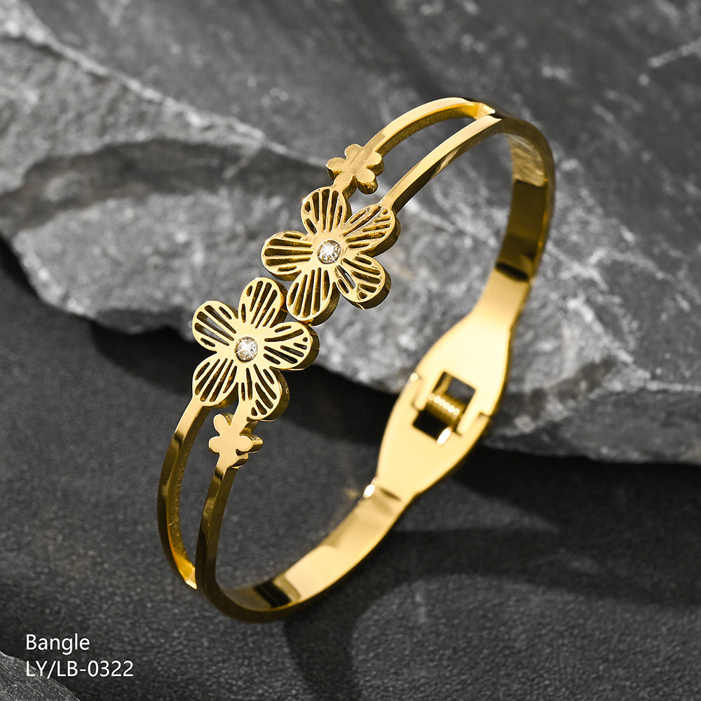 MEHA - Gold Plated Floral Design Bangle