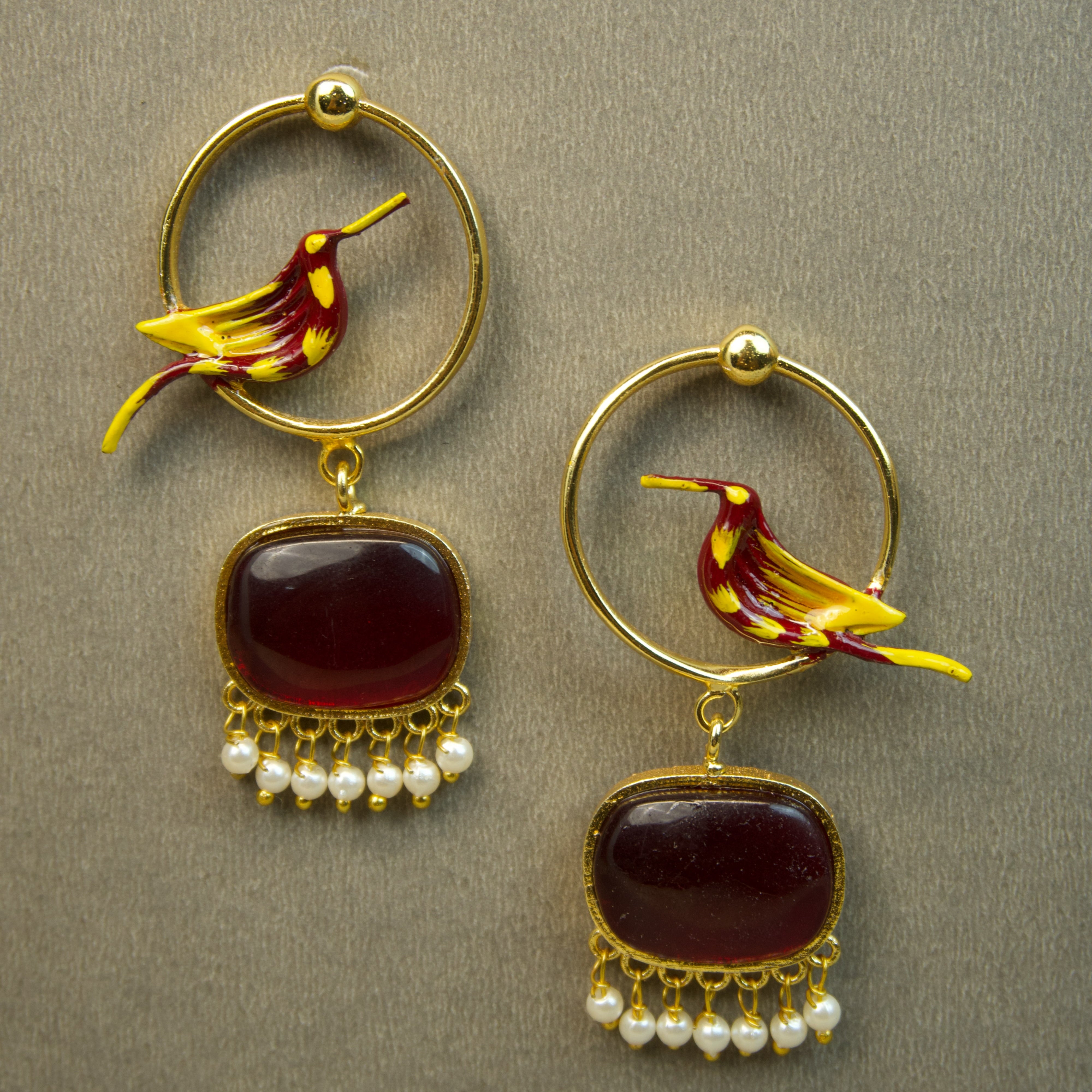 SARA - Gold Toned Hand Painted Red Beautiful Earrings Secondary image