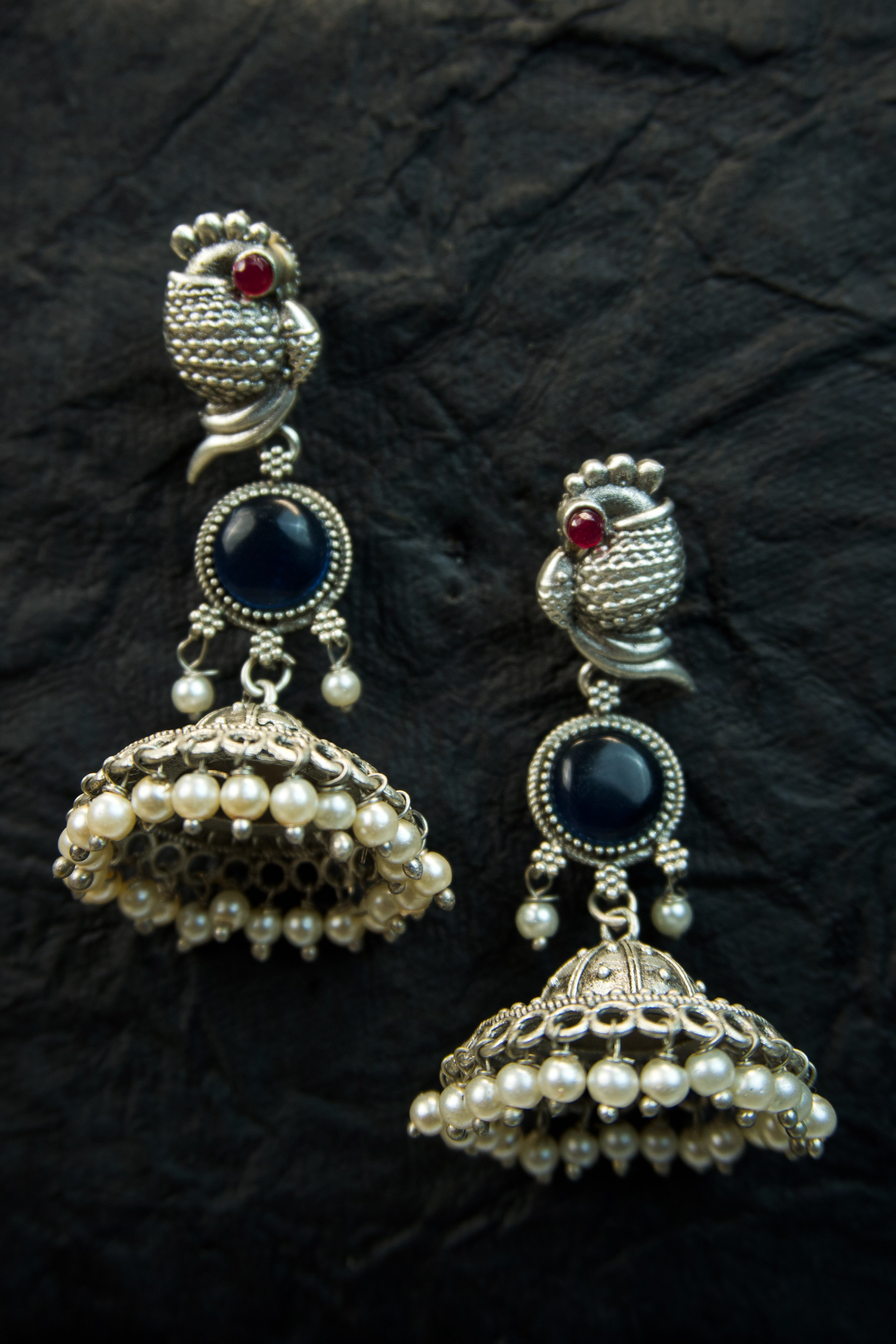 MYRA - Silver Toned Oxidized Earrings Secondary image