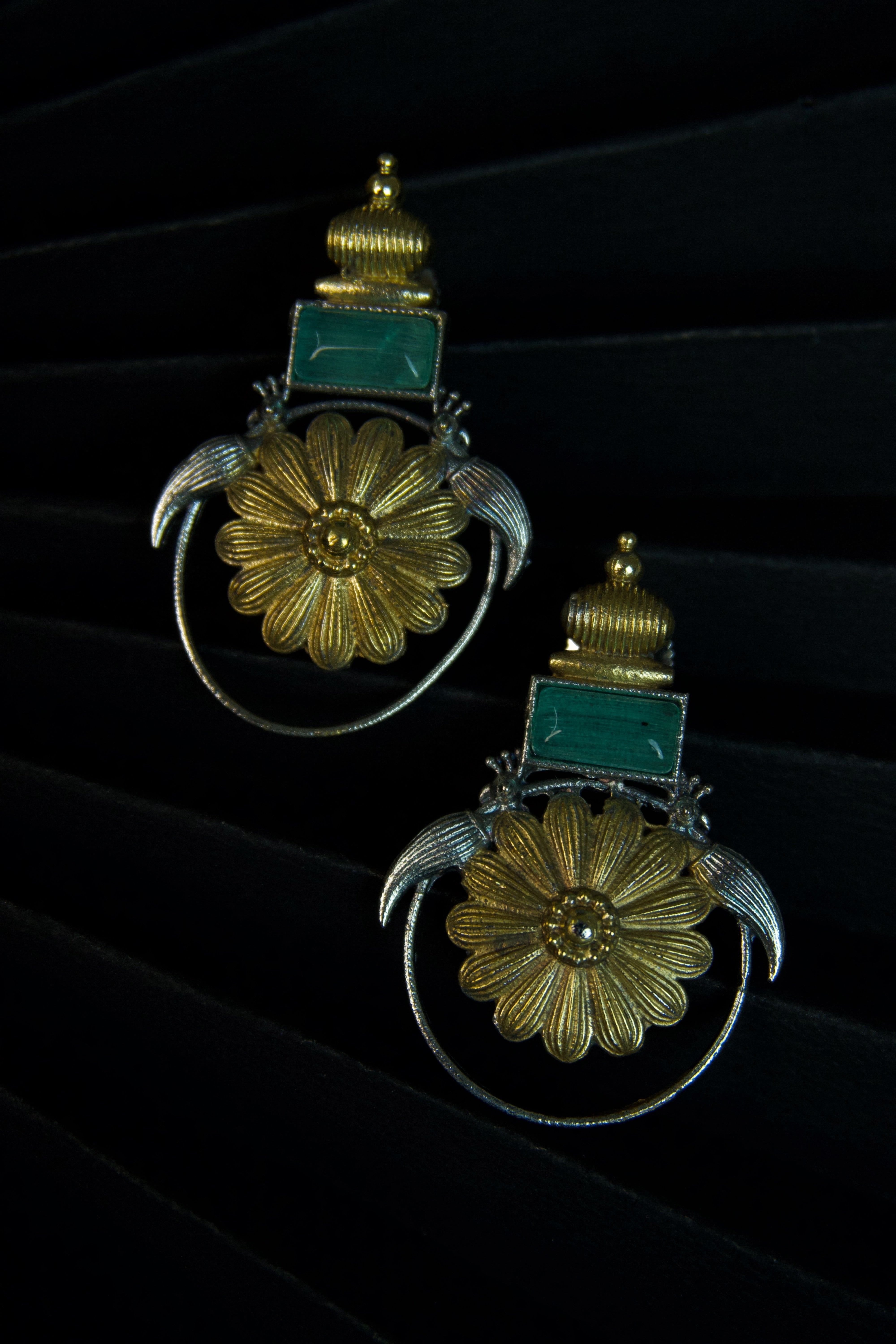 SARA  - Dual Toned BRASS Earrings Secondary image