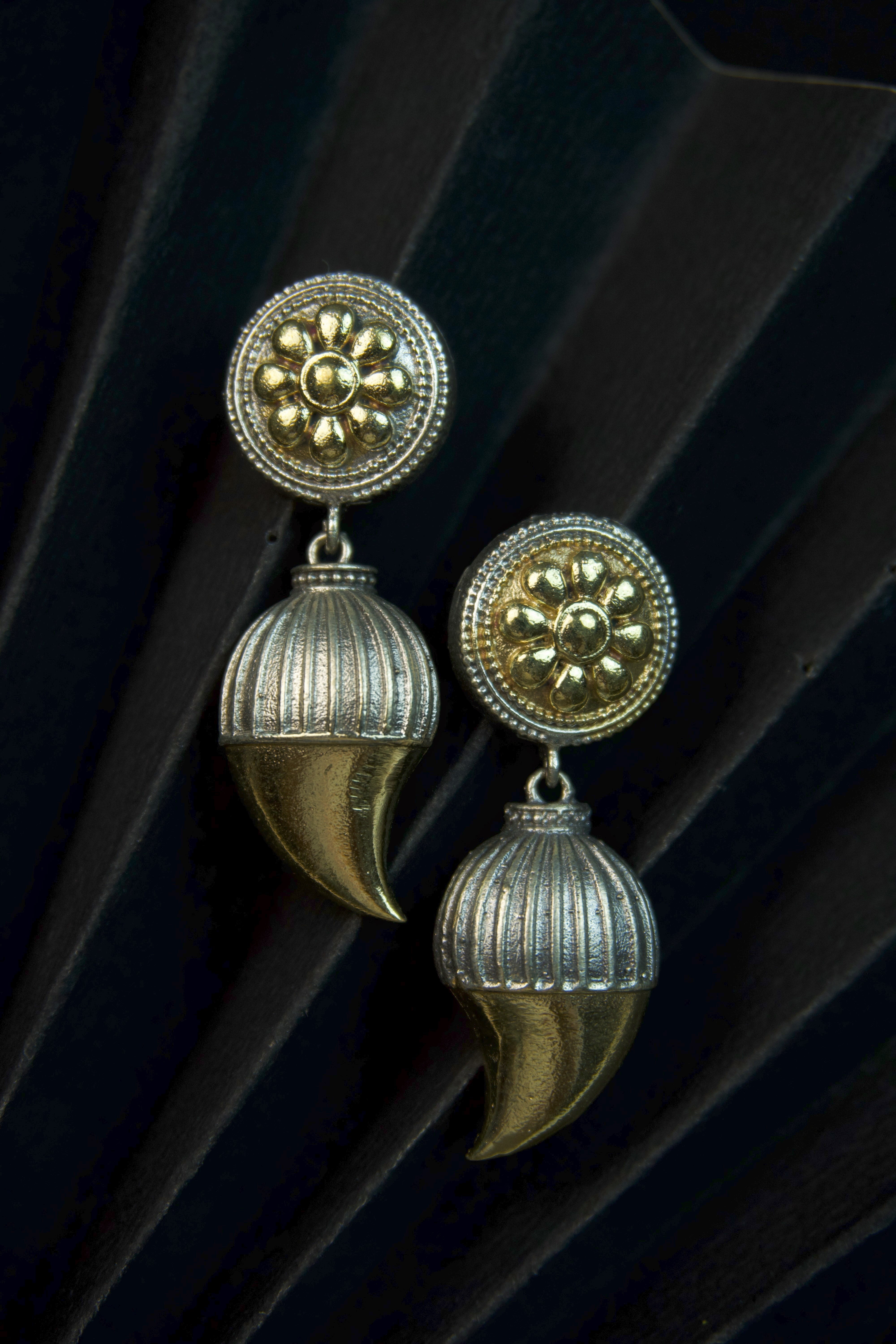 SARA - Dual Toned Premium Sangu Brass Earrings Secondary image
