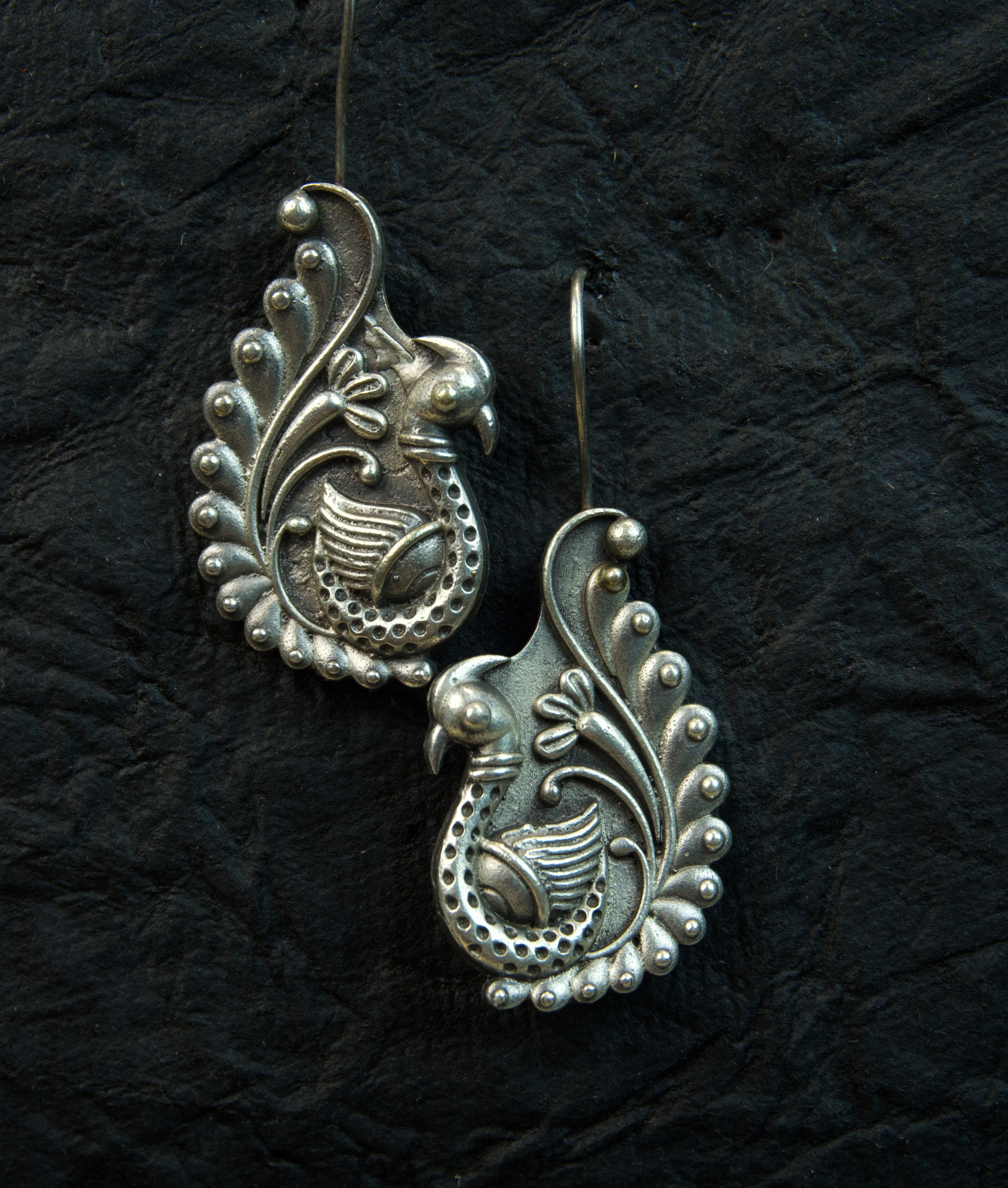 MYRA - Silver Oxidized Sangu Hook Earrings Secondary image