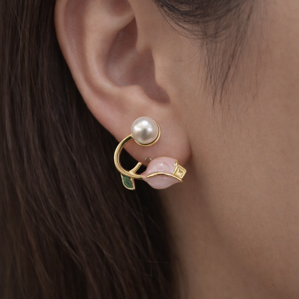 MIMI - LOTUS CUTE PINK EARRINGS - 2 Main image