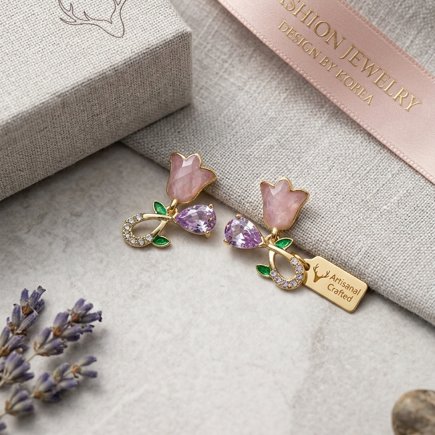 MIMI - TULIP CUTE PINK EARRINGS - 1