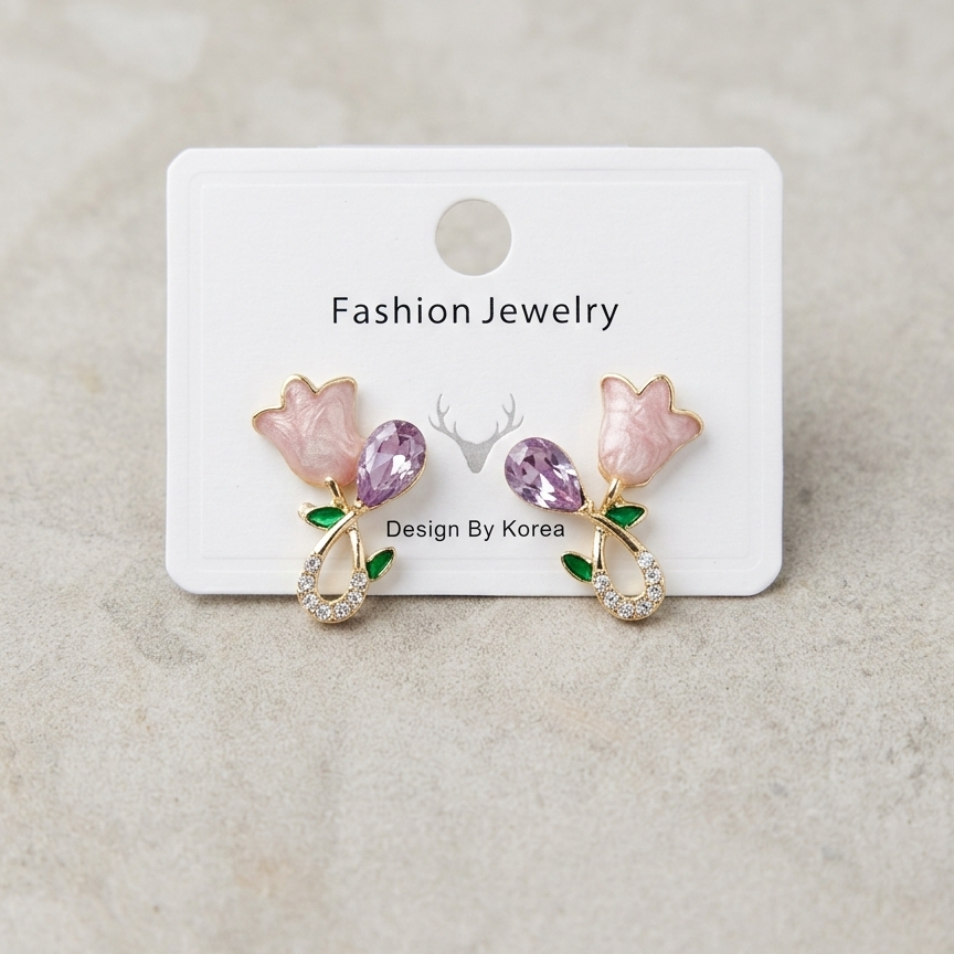 MIMI - TULIP CUTE PINK EARRINGS - 1 Secondary image