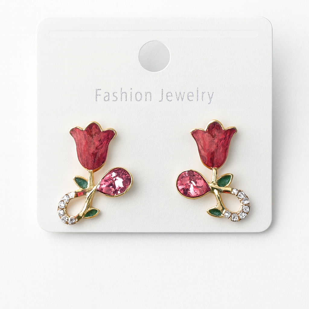 MIMI - LOTUS CUTE DARK PINK EARRINGS - 3 Secondary image