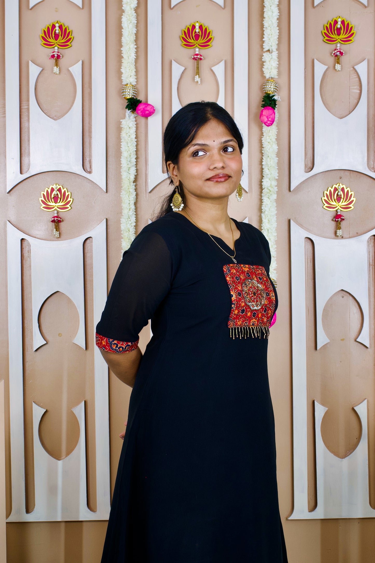 Black Patchwork Kurta