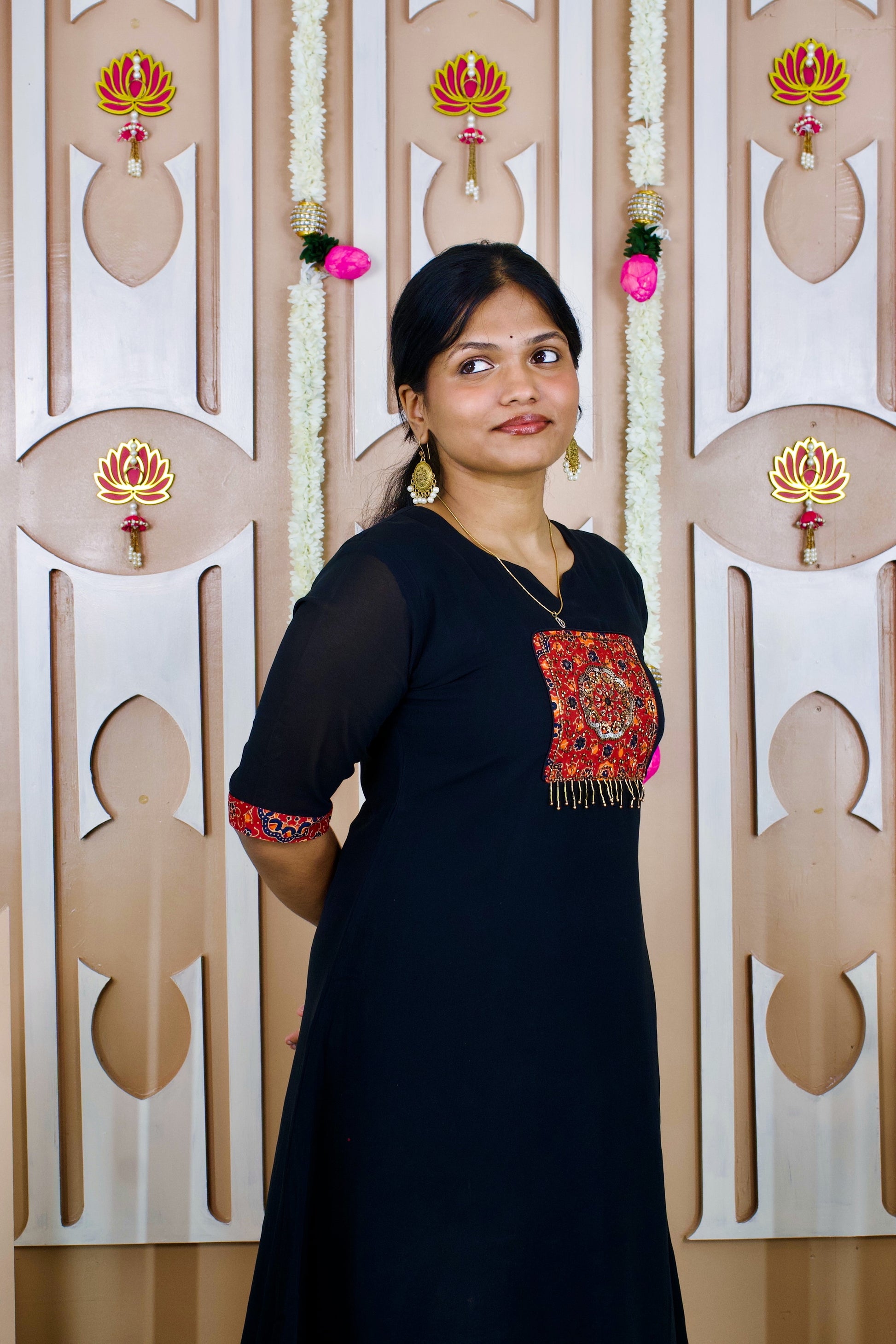 Black Patchwork Kurta