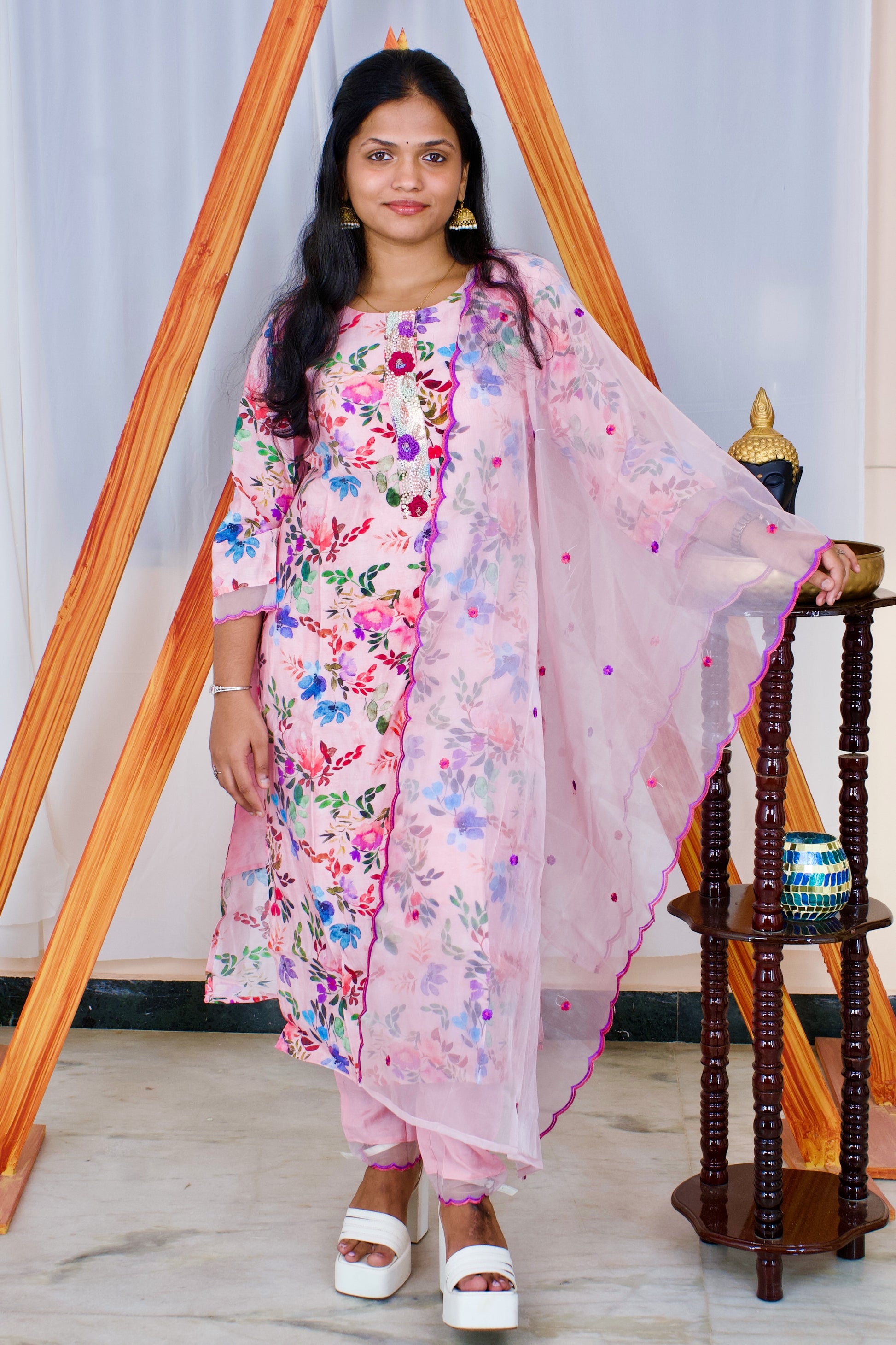 Floral Silk Glam kurti Set