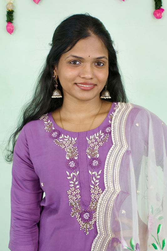 Handworked 3-Piece Kurti Set with Handpainted Dupatta