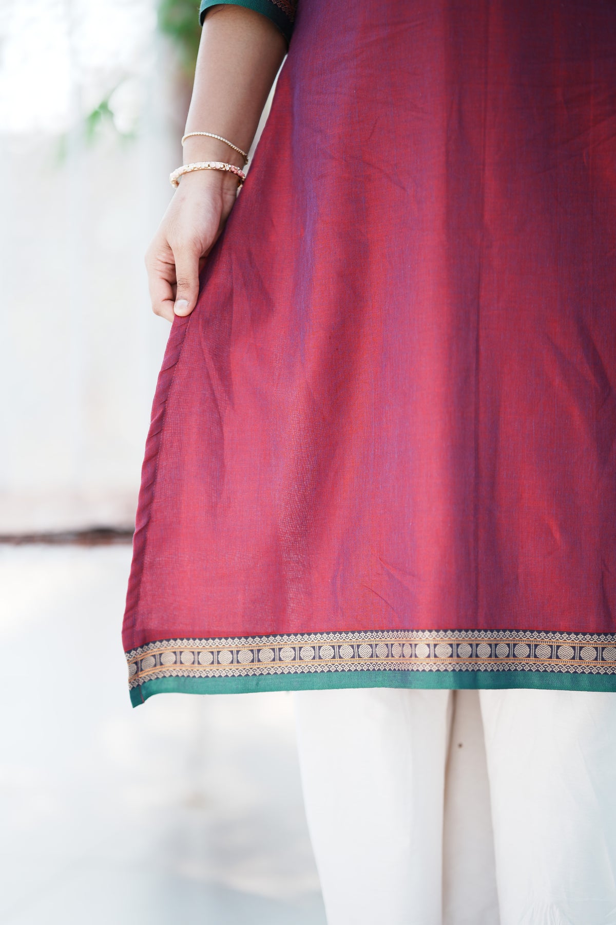 Charumathi – Burgundy Statement Neckline Long Kurti | Utsav