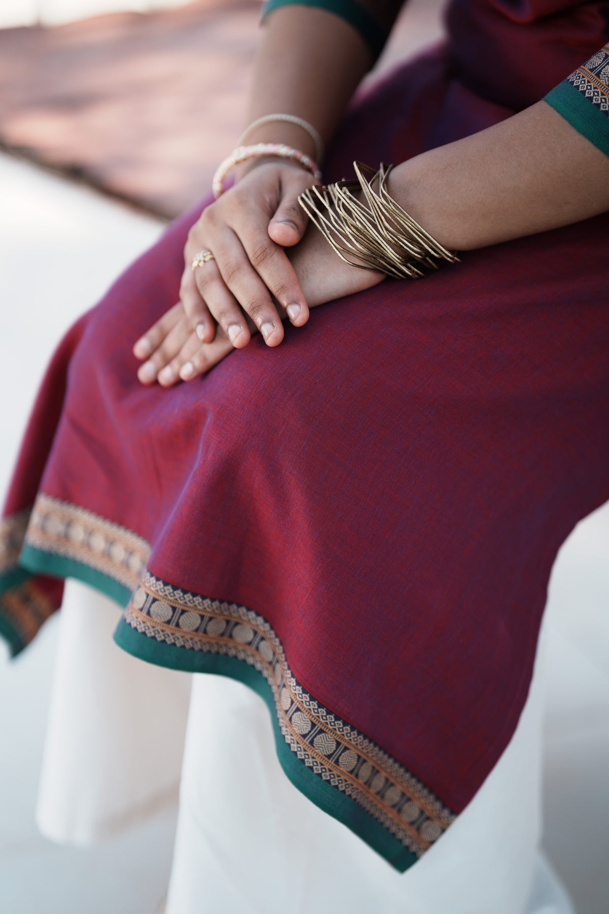 Charumathi – Burgundy Statement Neckline Long Kurti | Utsav