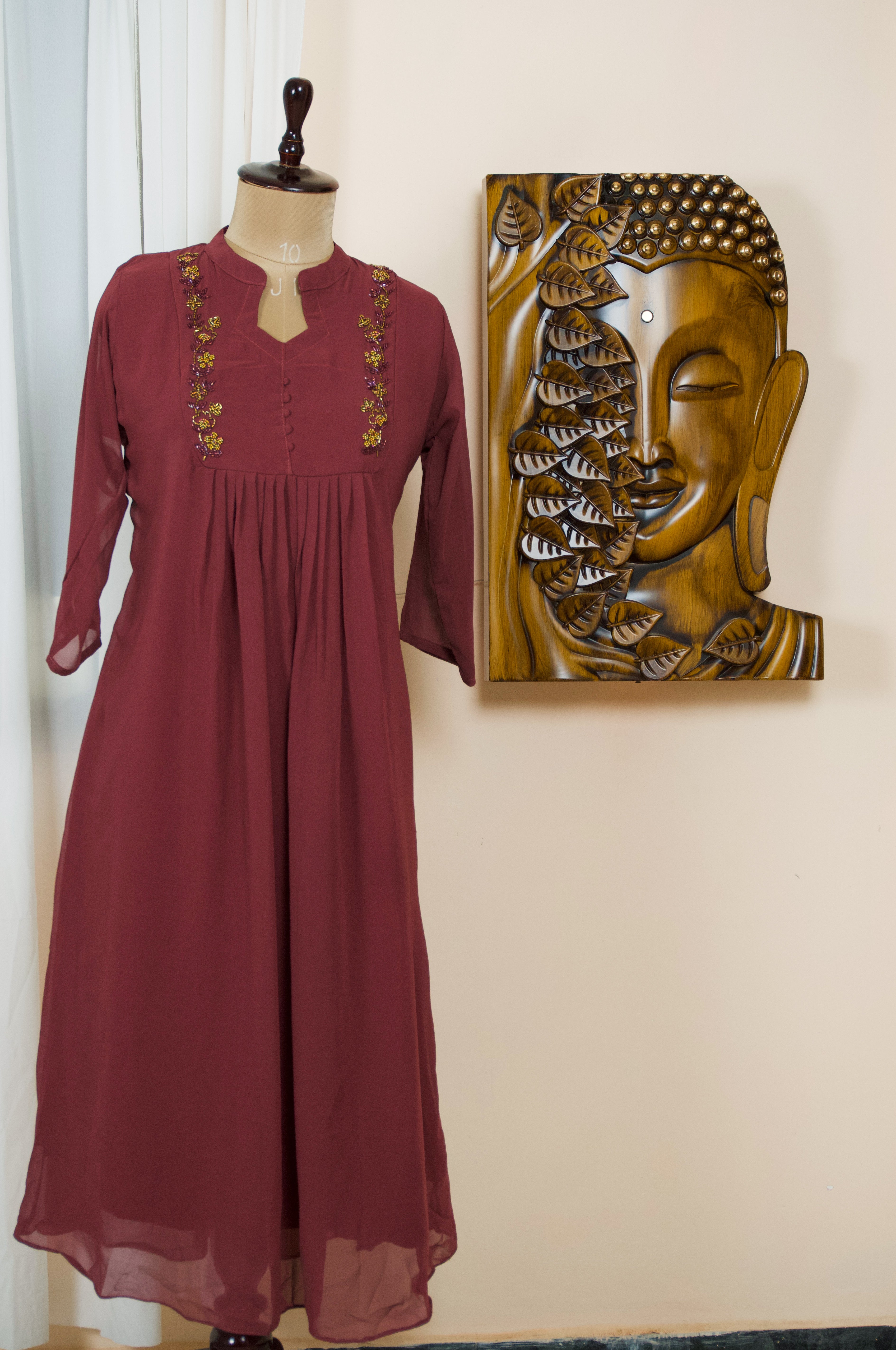Heartbreaker: Handworked Maroon Georgette Kurti Main image