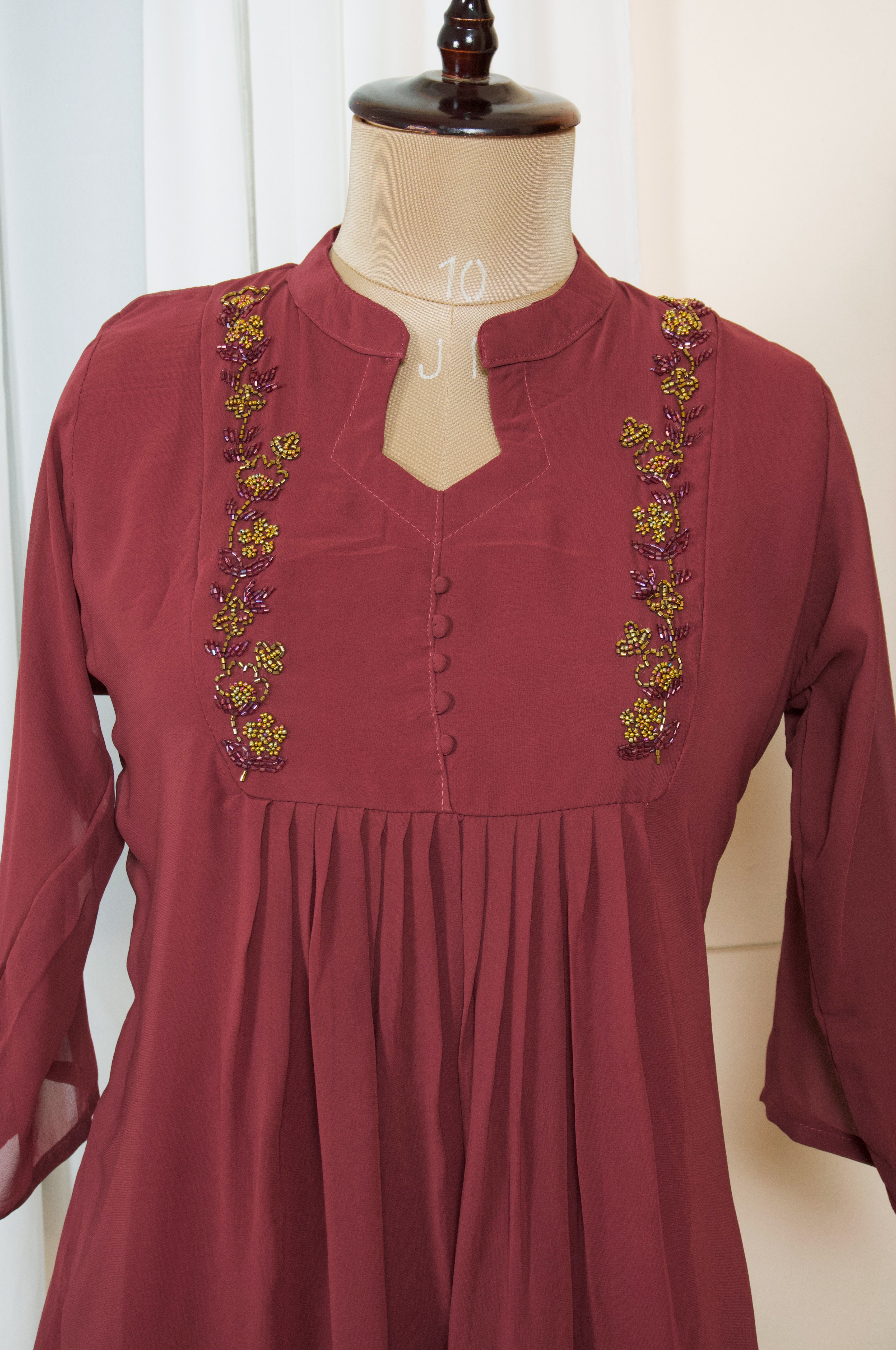Heartbreaker: Handworked Maroon Georgette Kurti Secondary image
