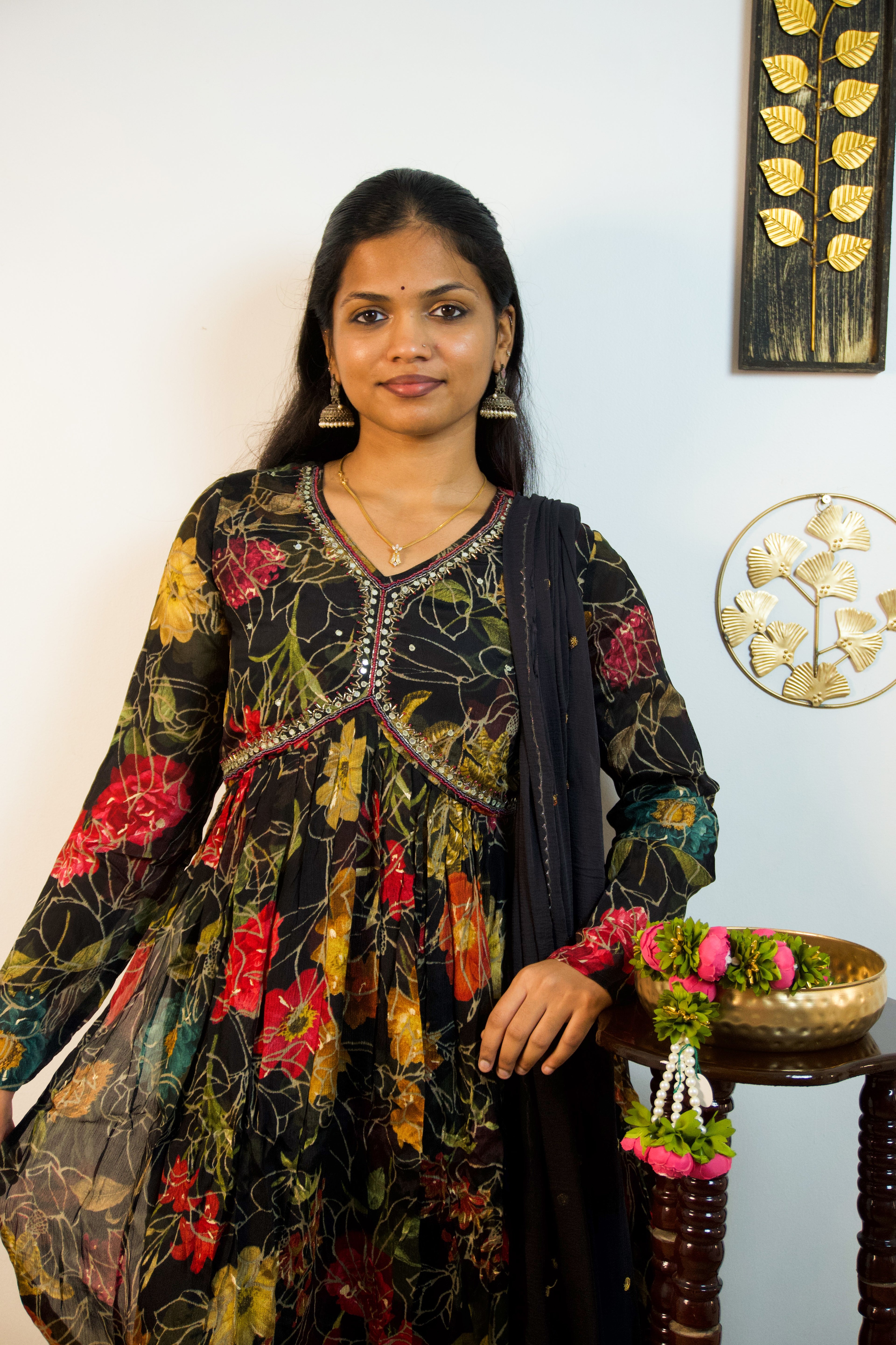 Ziya â€“ Midnight Black Alia Cut Kurti Set