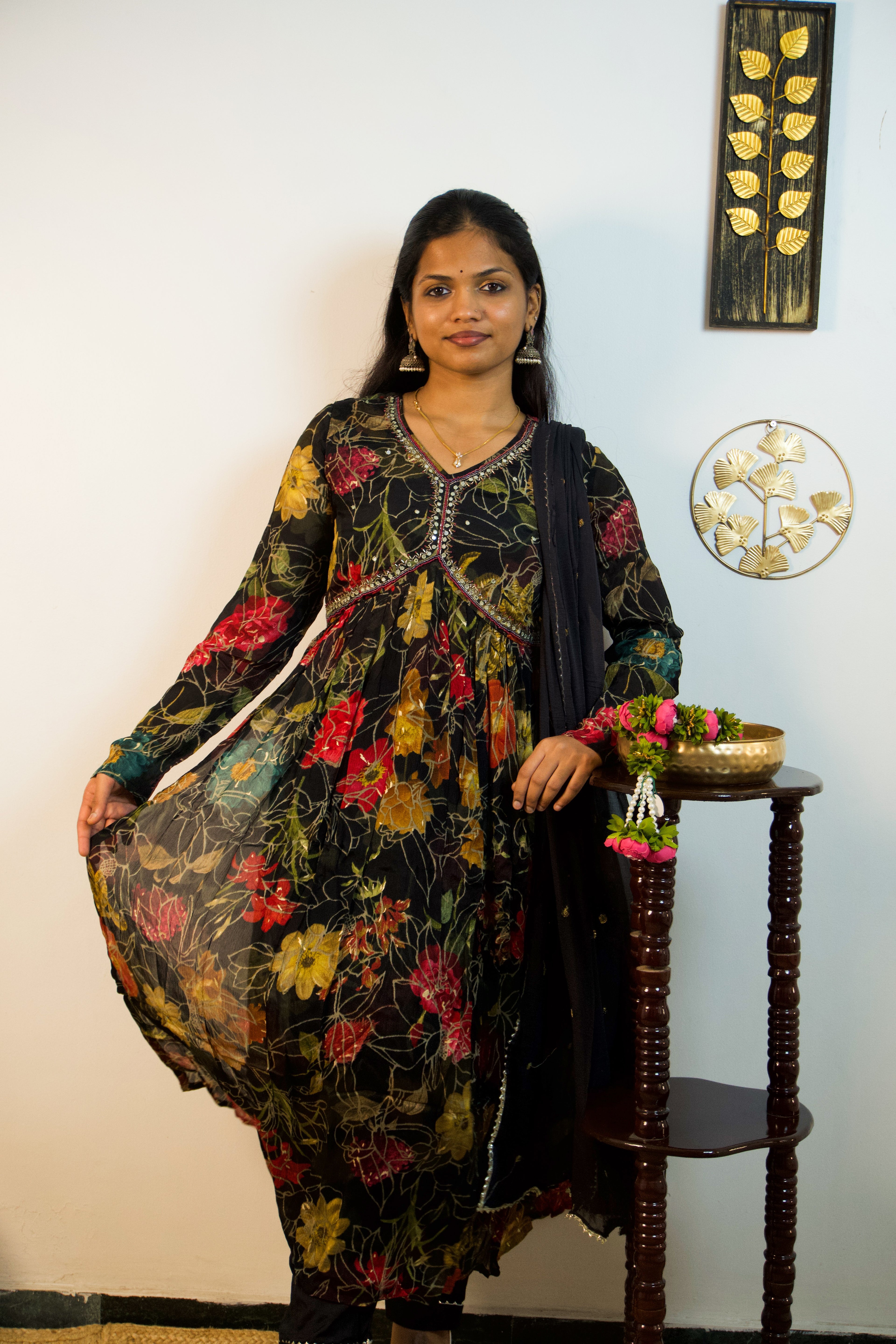 Ziya â€“ Midnight Black Alia Cut Kurti Set