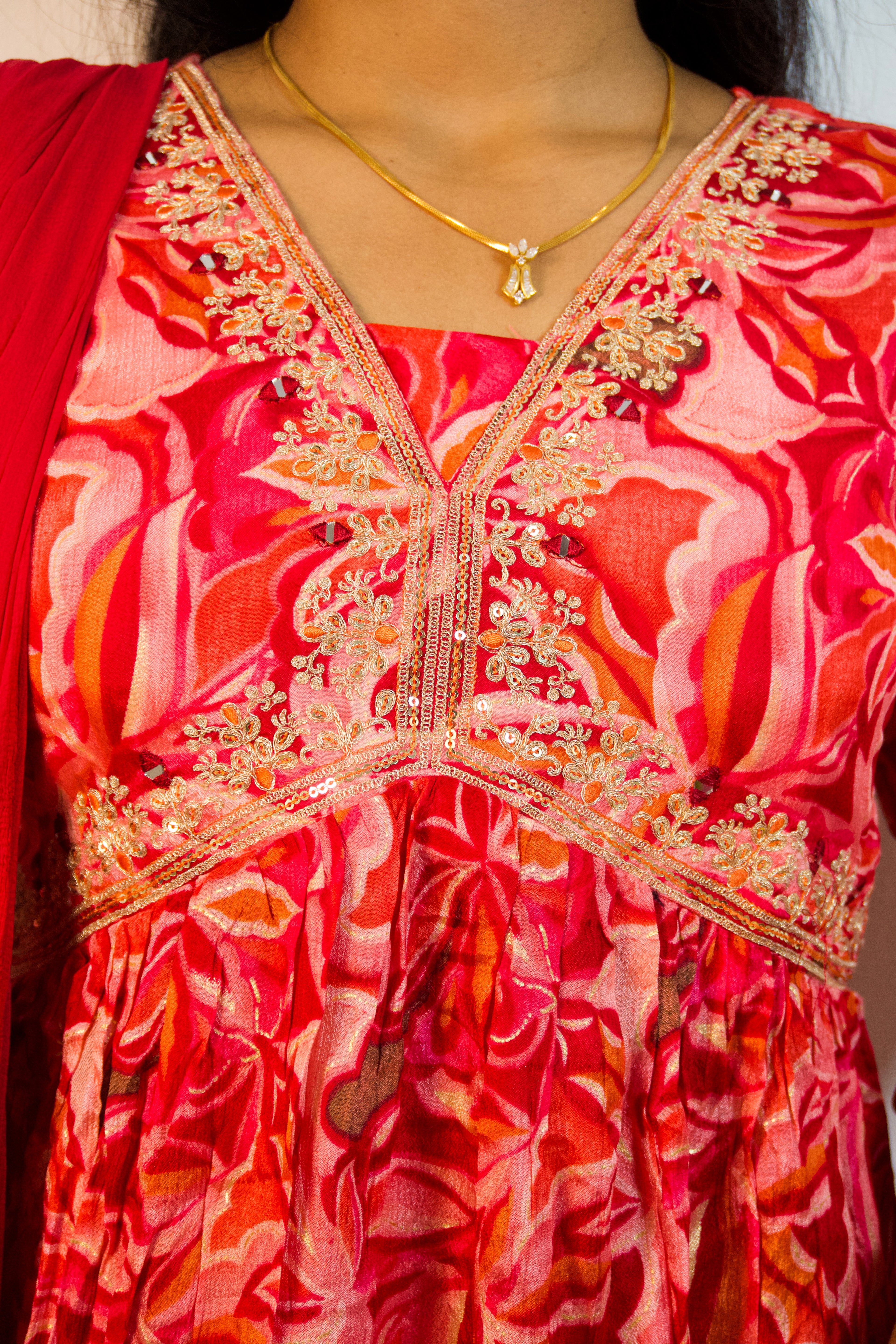 Flawless Light Red: Nyra Cut 3-Piece Set with Intricate Embroidery