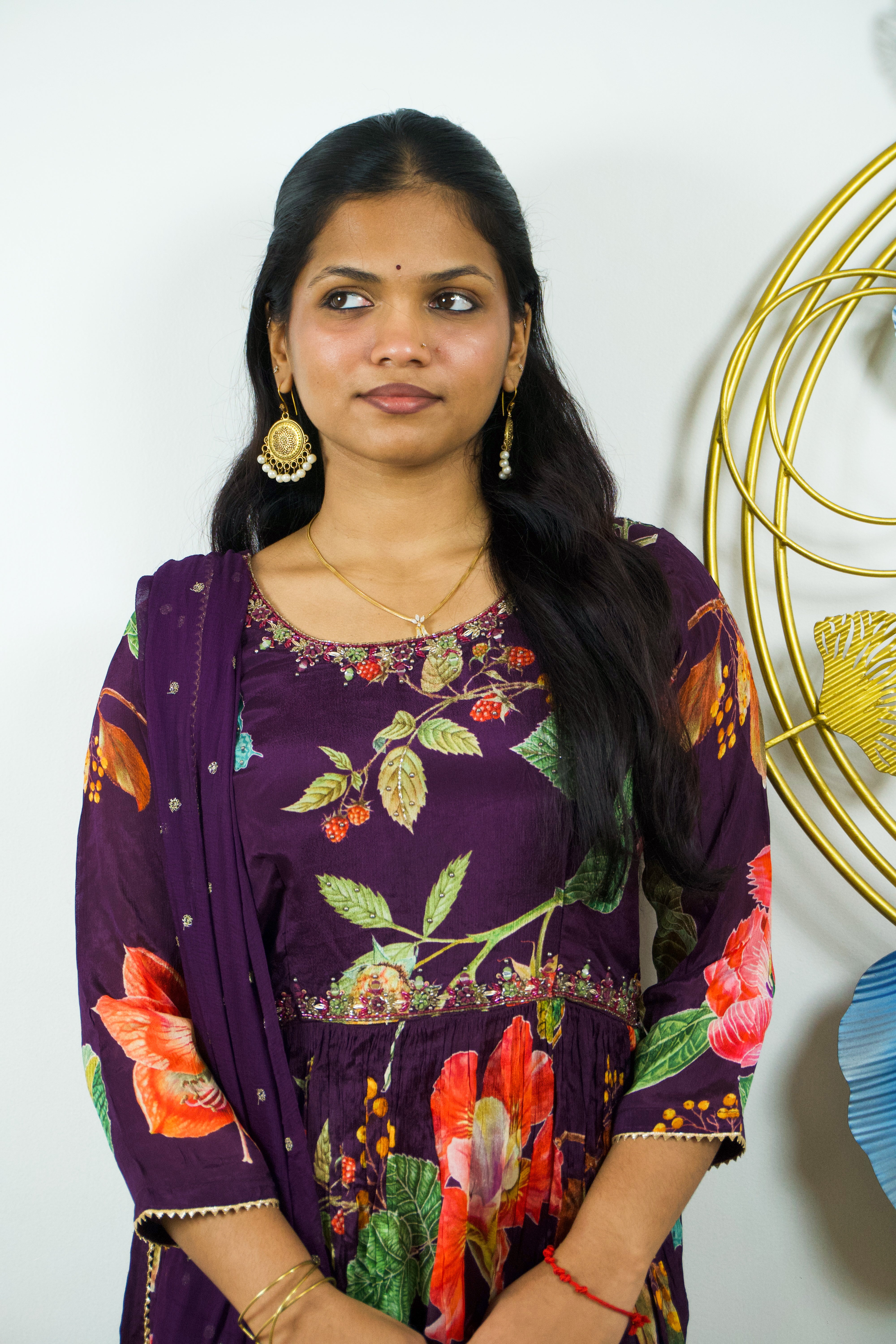 Grand Wine Elegance: Nyra Cut 3-Piece Set with Handwork and Digital Prints Main image