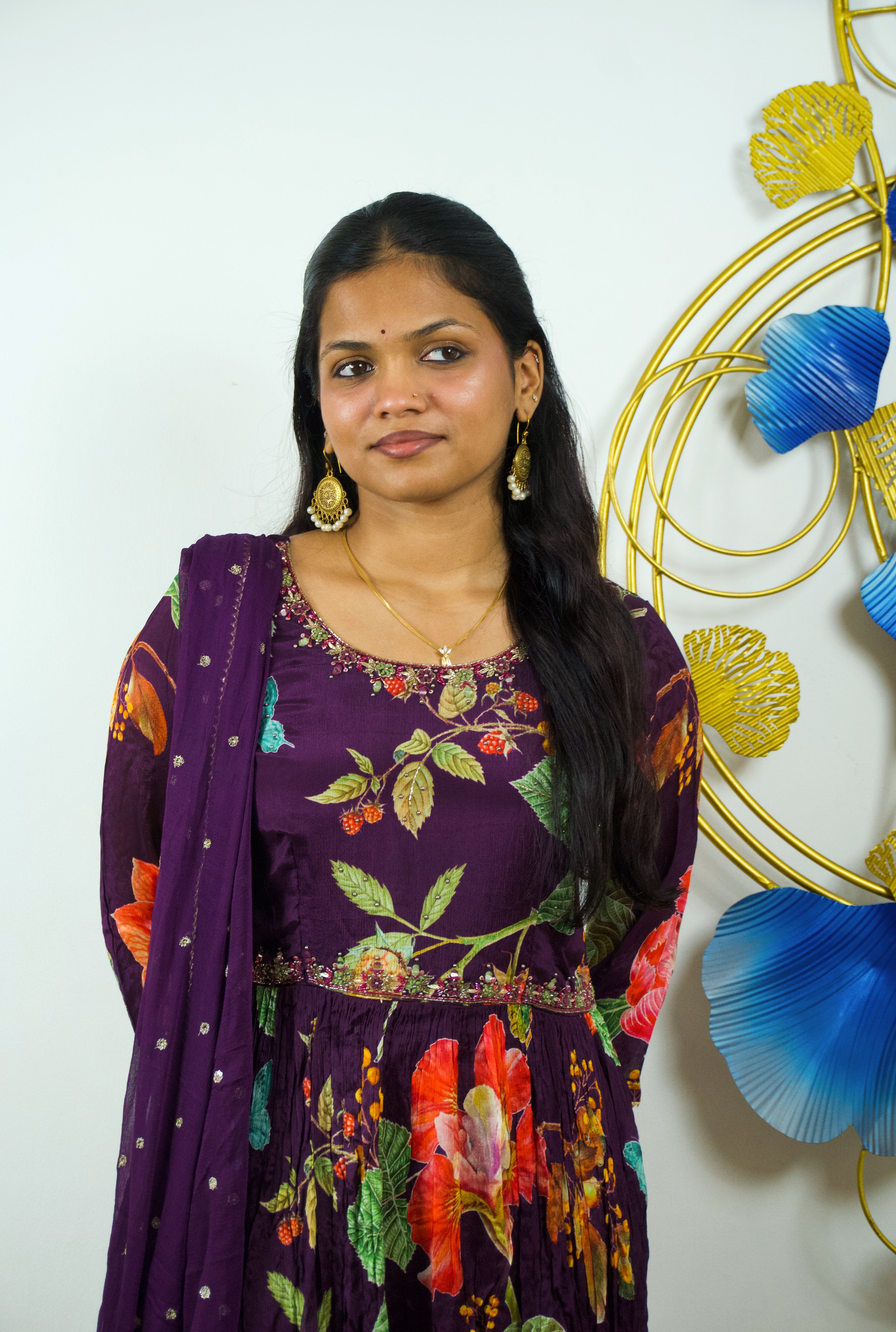 Grand Wine Elegance: Nyra Cut 3-Piece Set with Handwork and Digital Prints