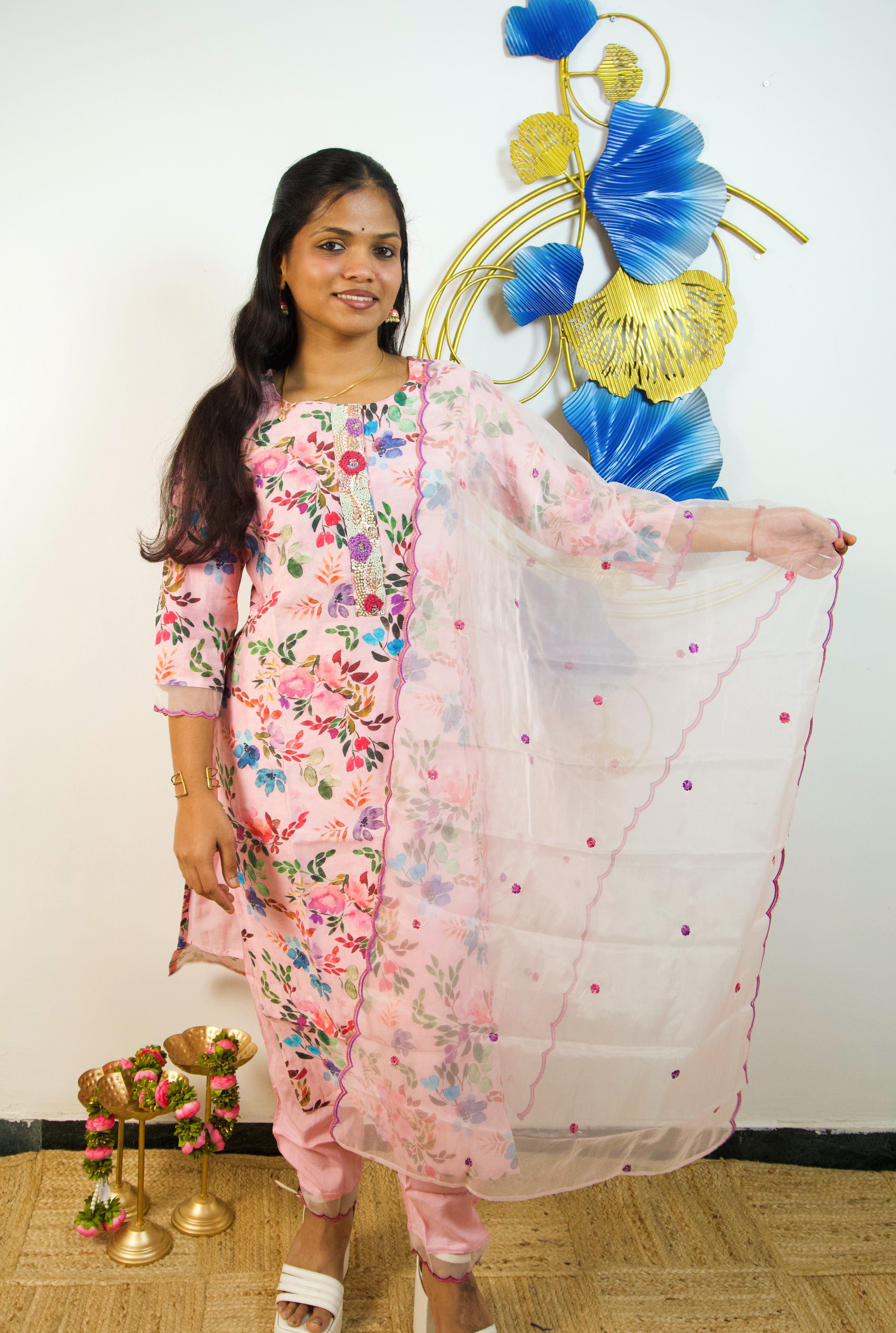 Kitty Party Chic: Floral Silk Glam Set