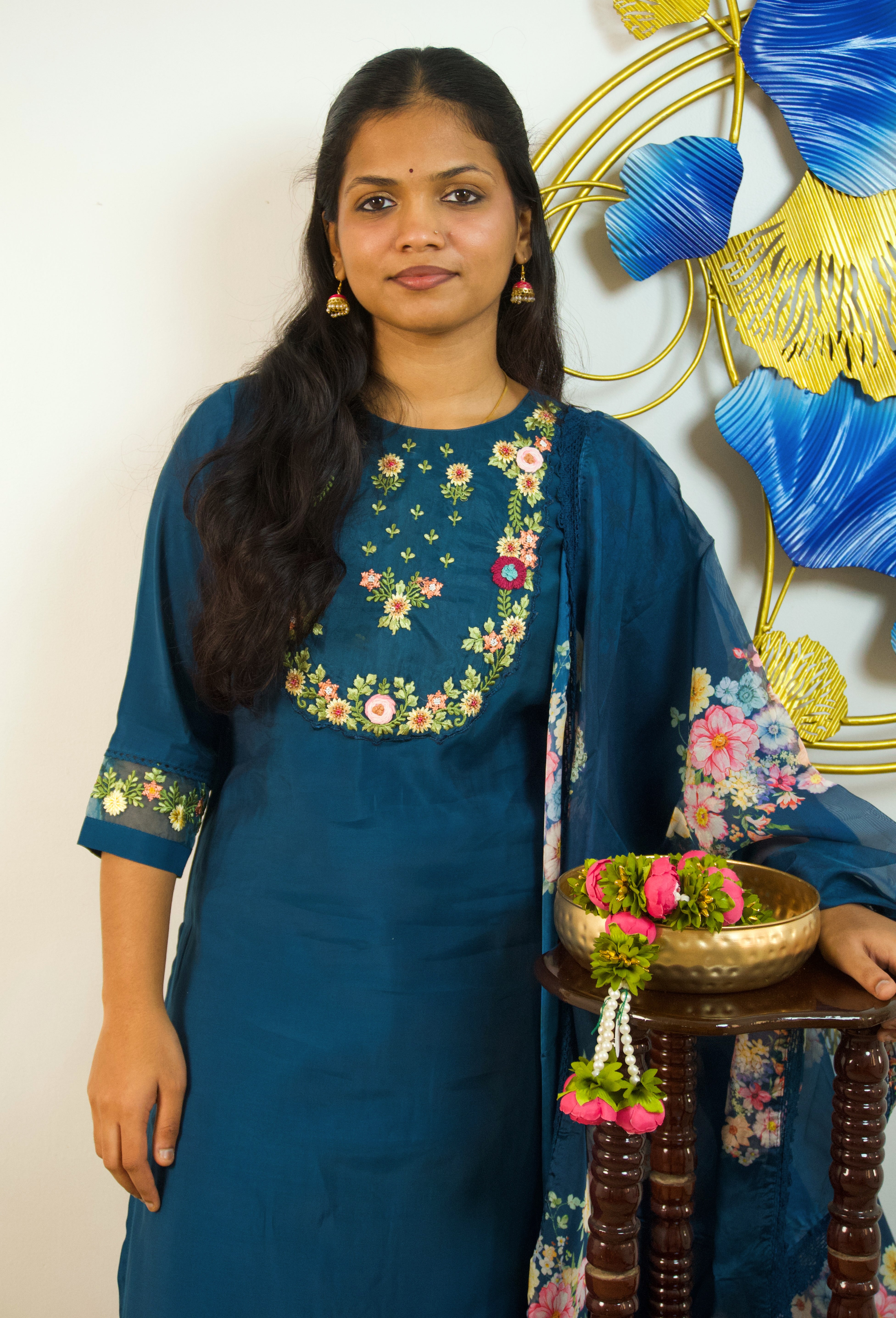 Jubilant Teal: Full Embroidery 3 piece set Main image