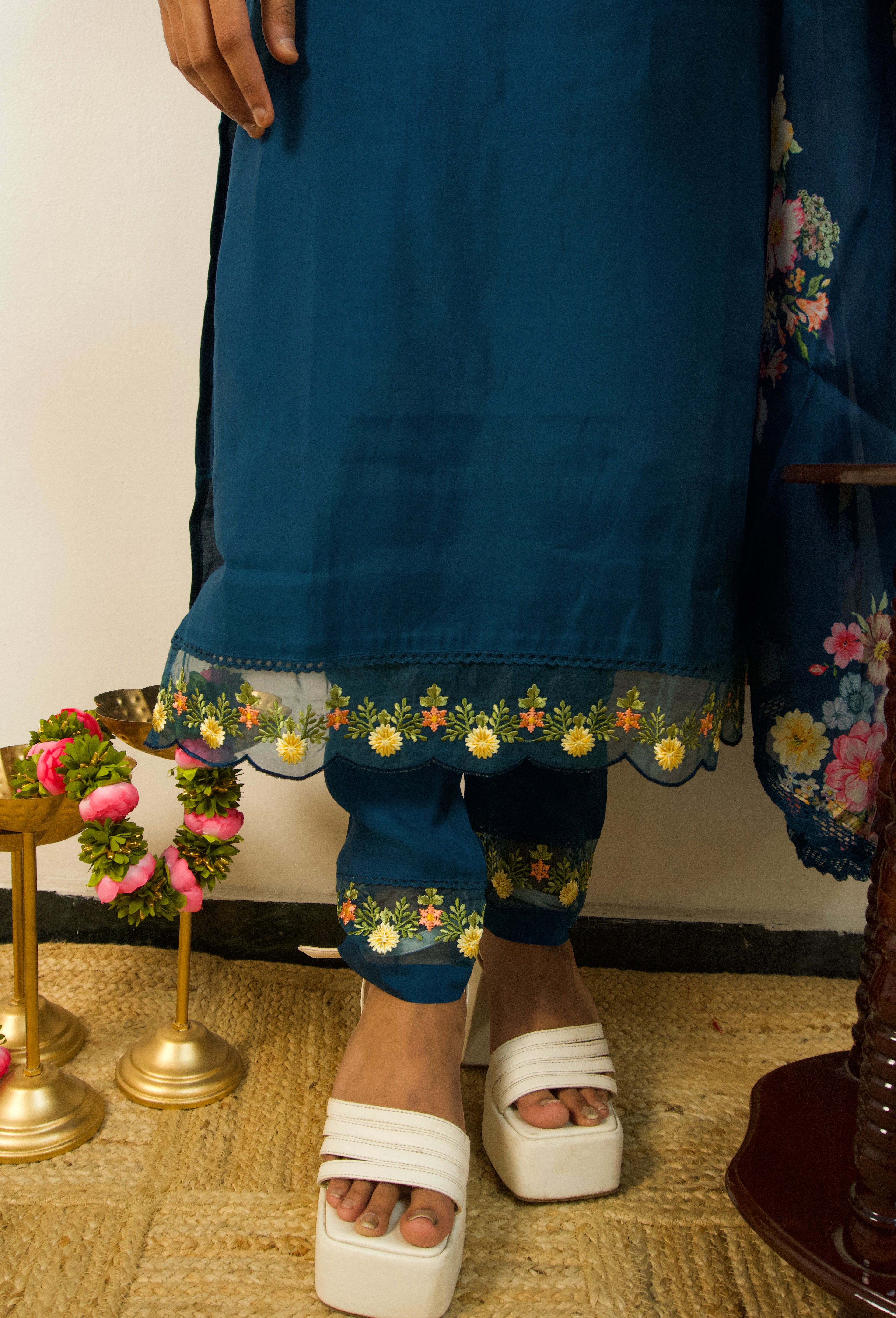 Jubilant Teal: Full Embroidery 3 piece set