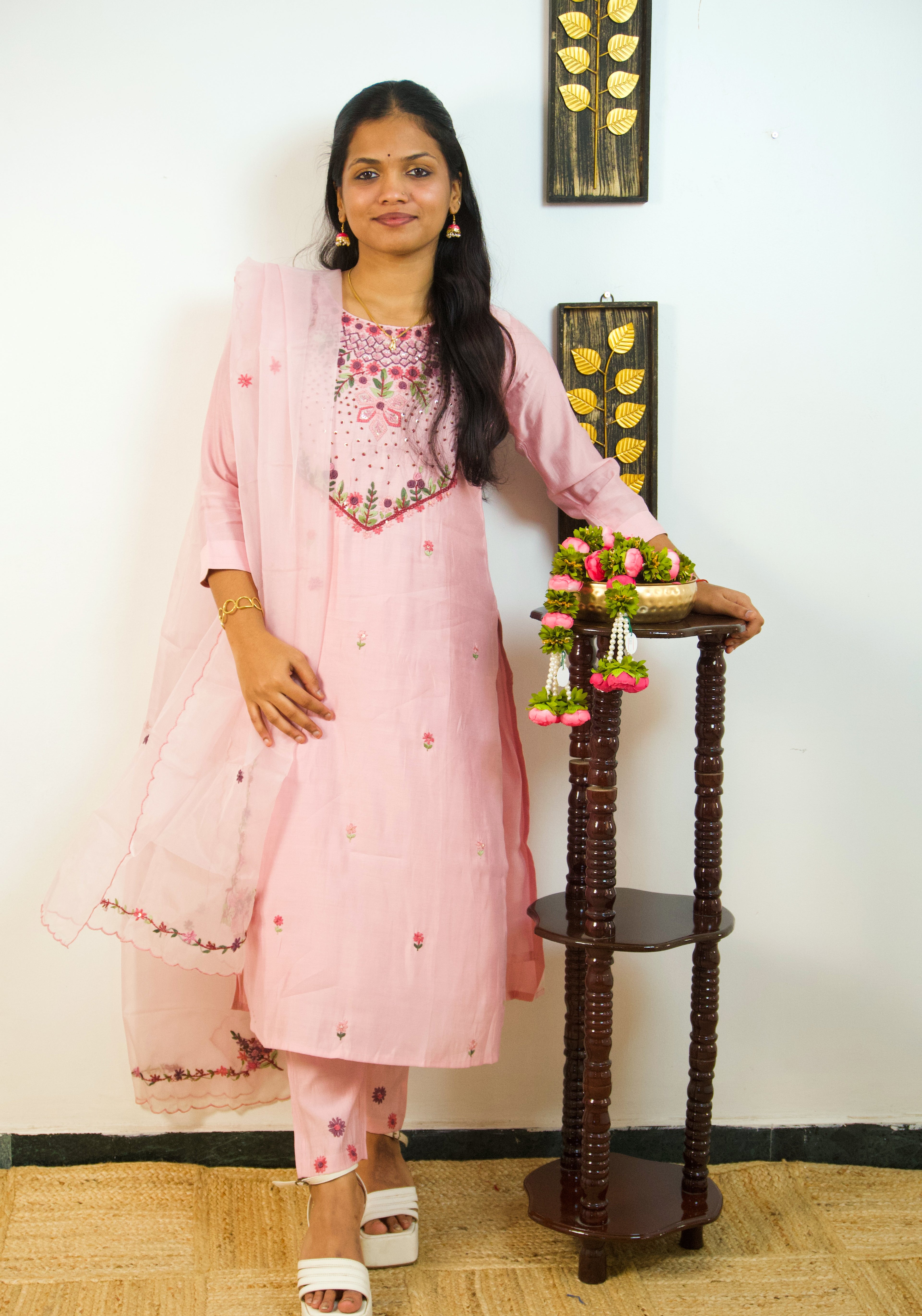 Kool in Kashmiri: Powder Pink Embroidered Trio