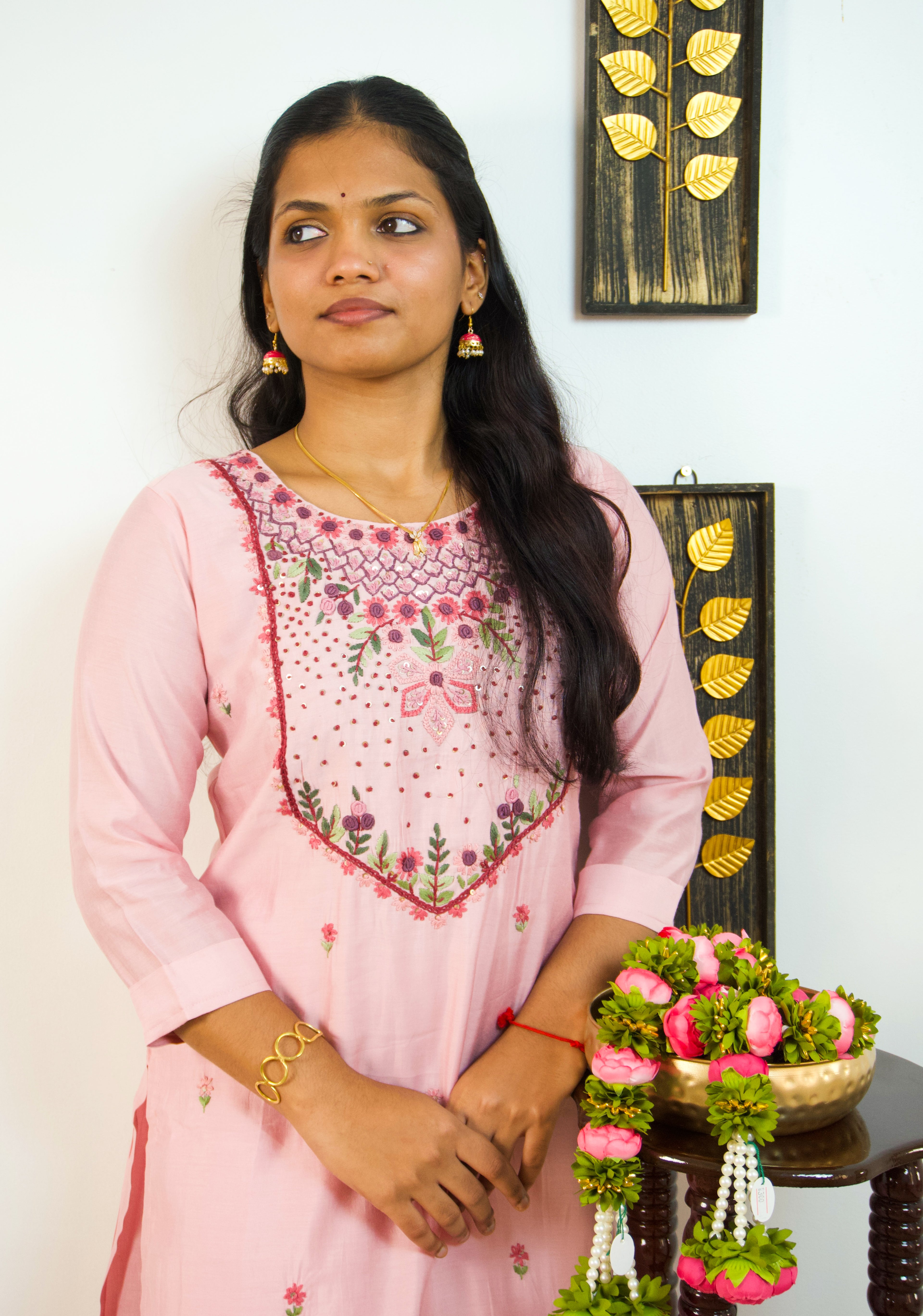Kool in Kashmiri: Powder Pink Embroidered Trio