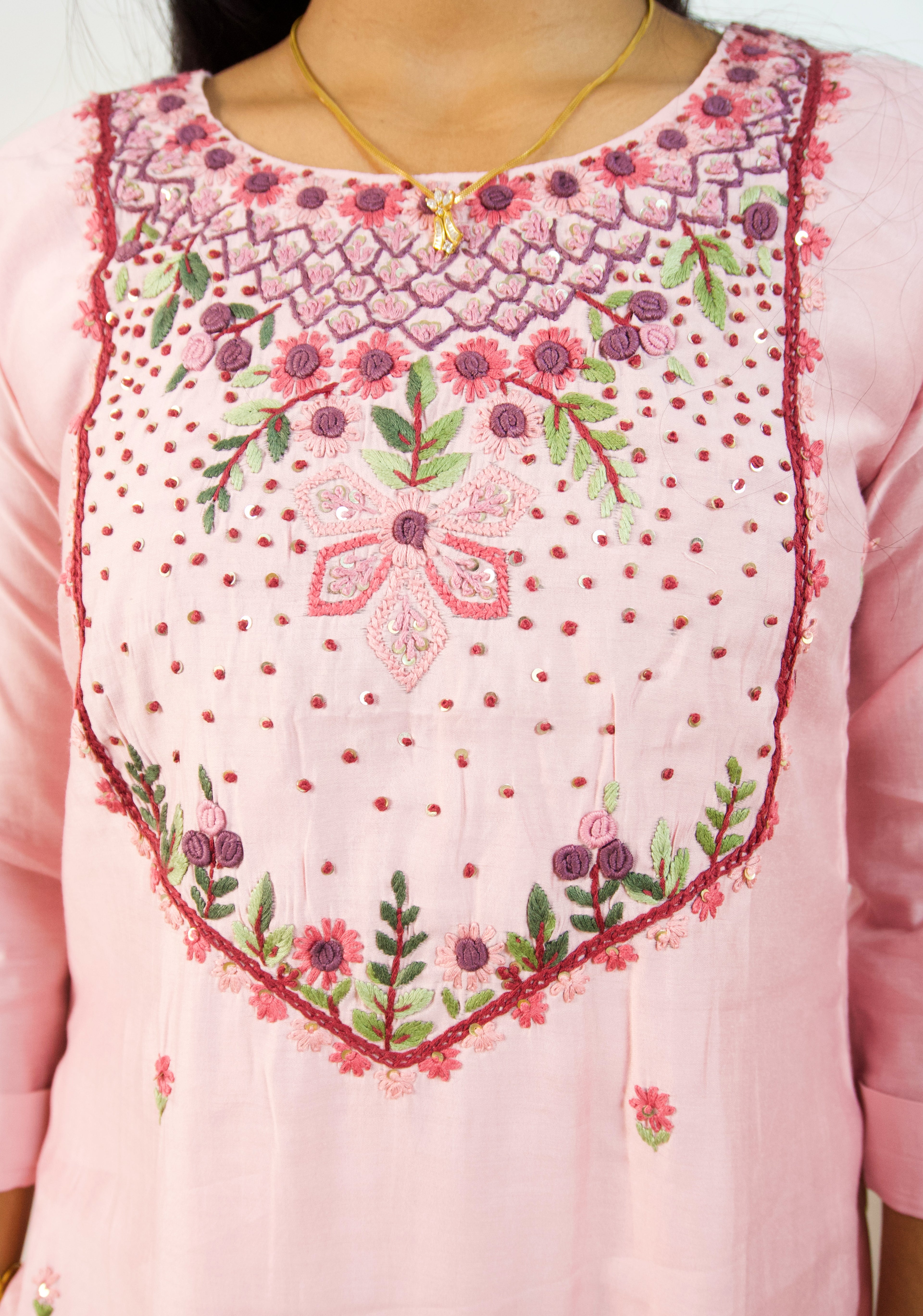 Kool in Kashmiri: Powder Pink Embroidered Trio