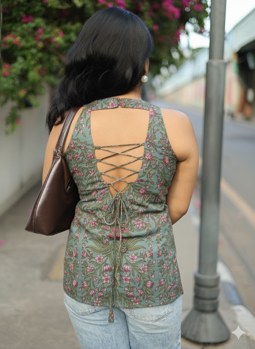 Dharshu - Sculpted to Slay | Padded/Backless Kurtis  (Jaipur Sanganeri pure cotton) Secondary image