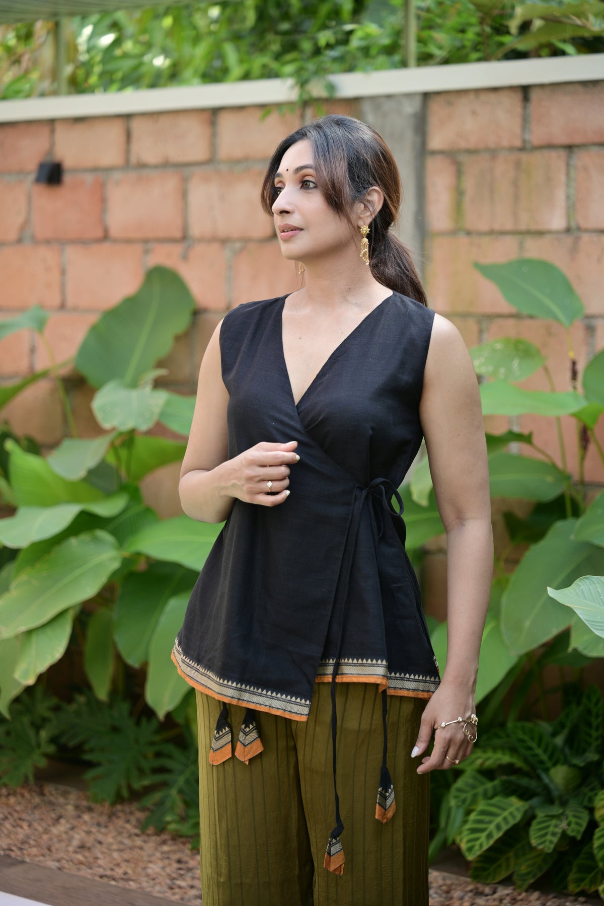 Kumari – Black Wrap Short Kurti with Tassel Ties | Afterglow