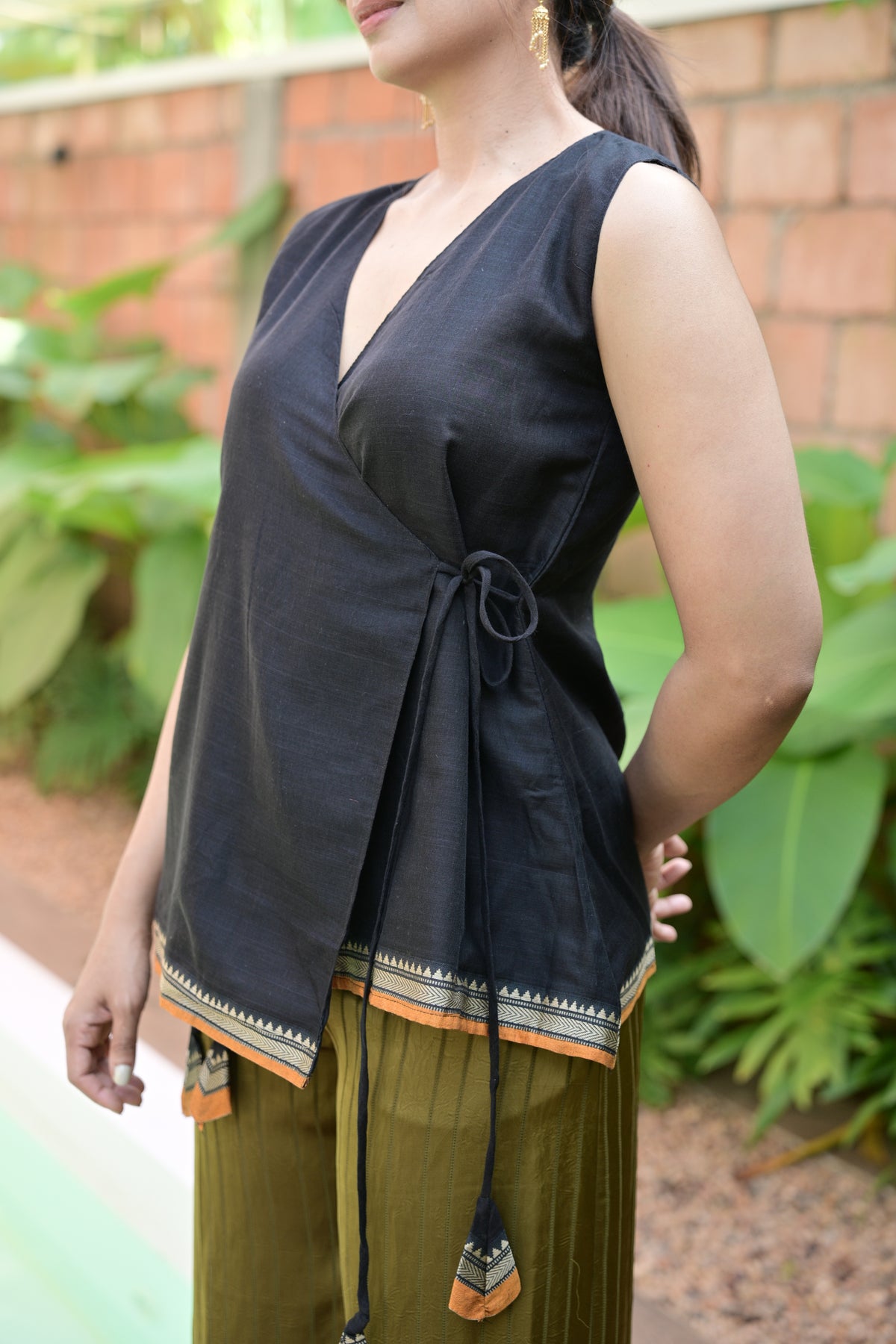 Kumari – Black Wrap Short Kurti with Tassel Ties | Afterglow