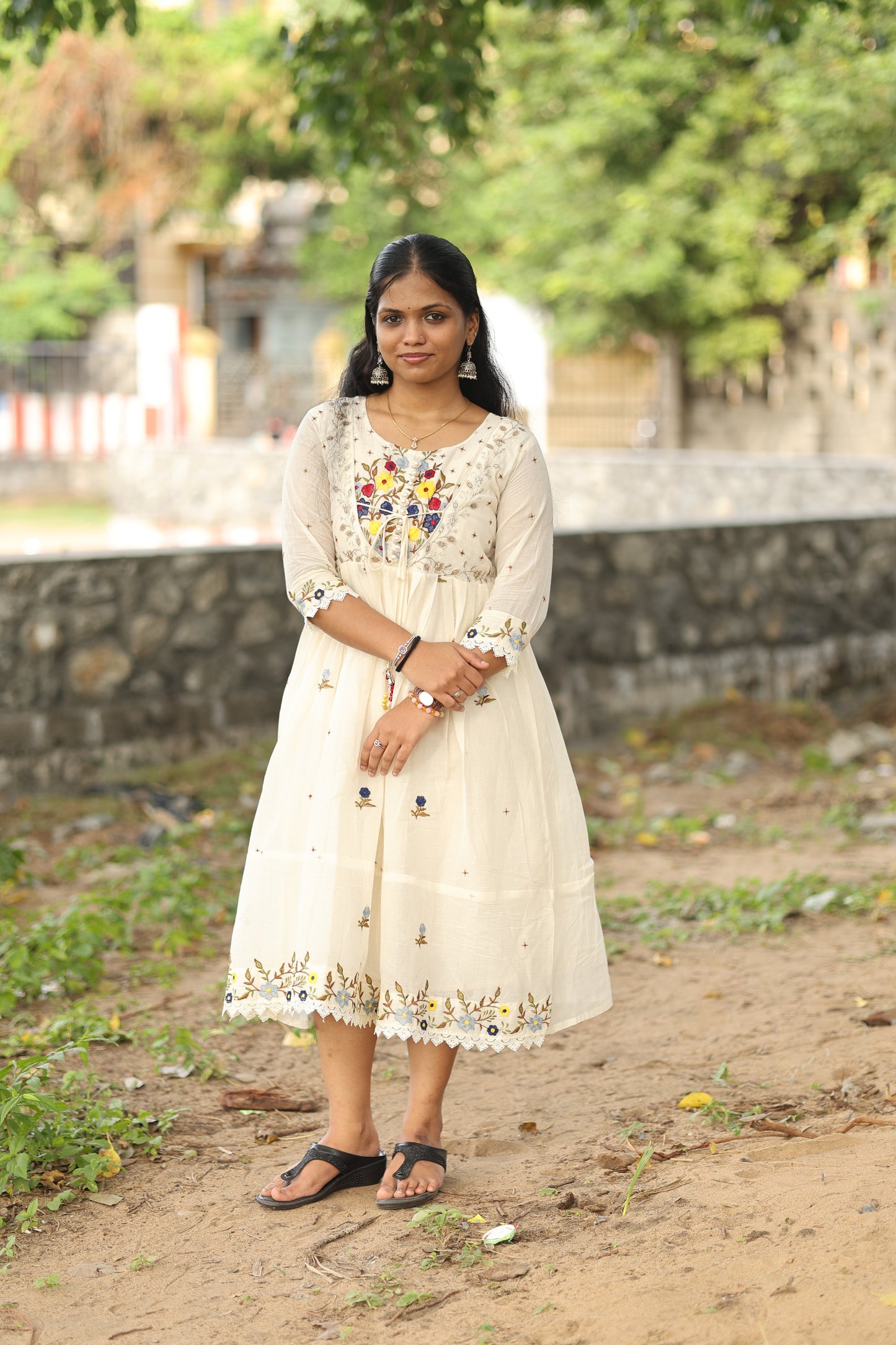 Thechi (തെച്ചി) – Pure Mul Cotton Kurta with Heavy Embroidery
