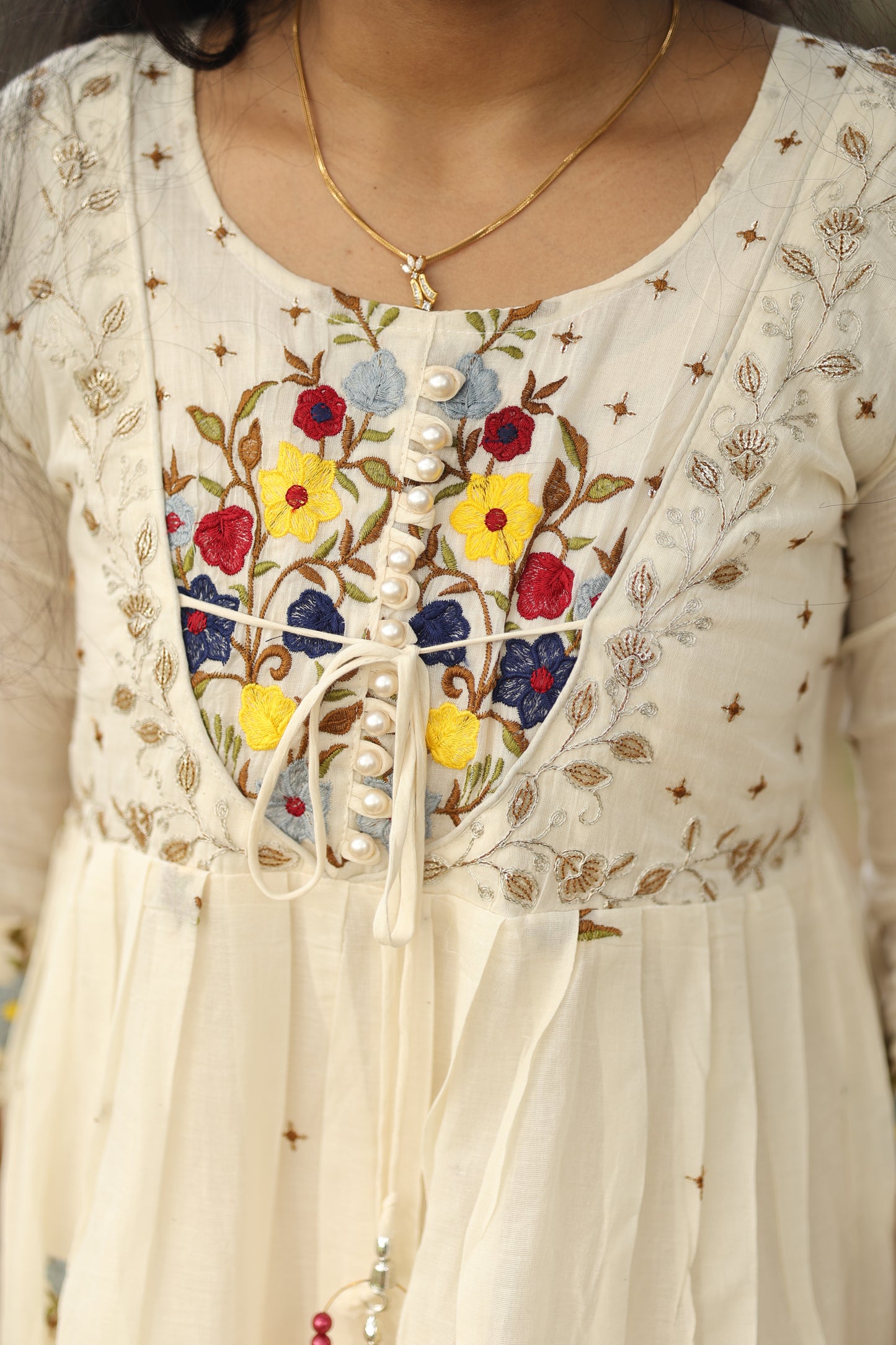 Thechi (തെച്ചി) – Pure Mul Cotton Kurta with Heavy Embroidery