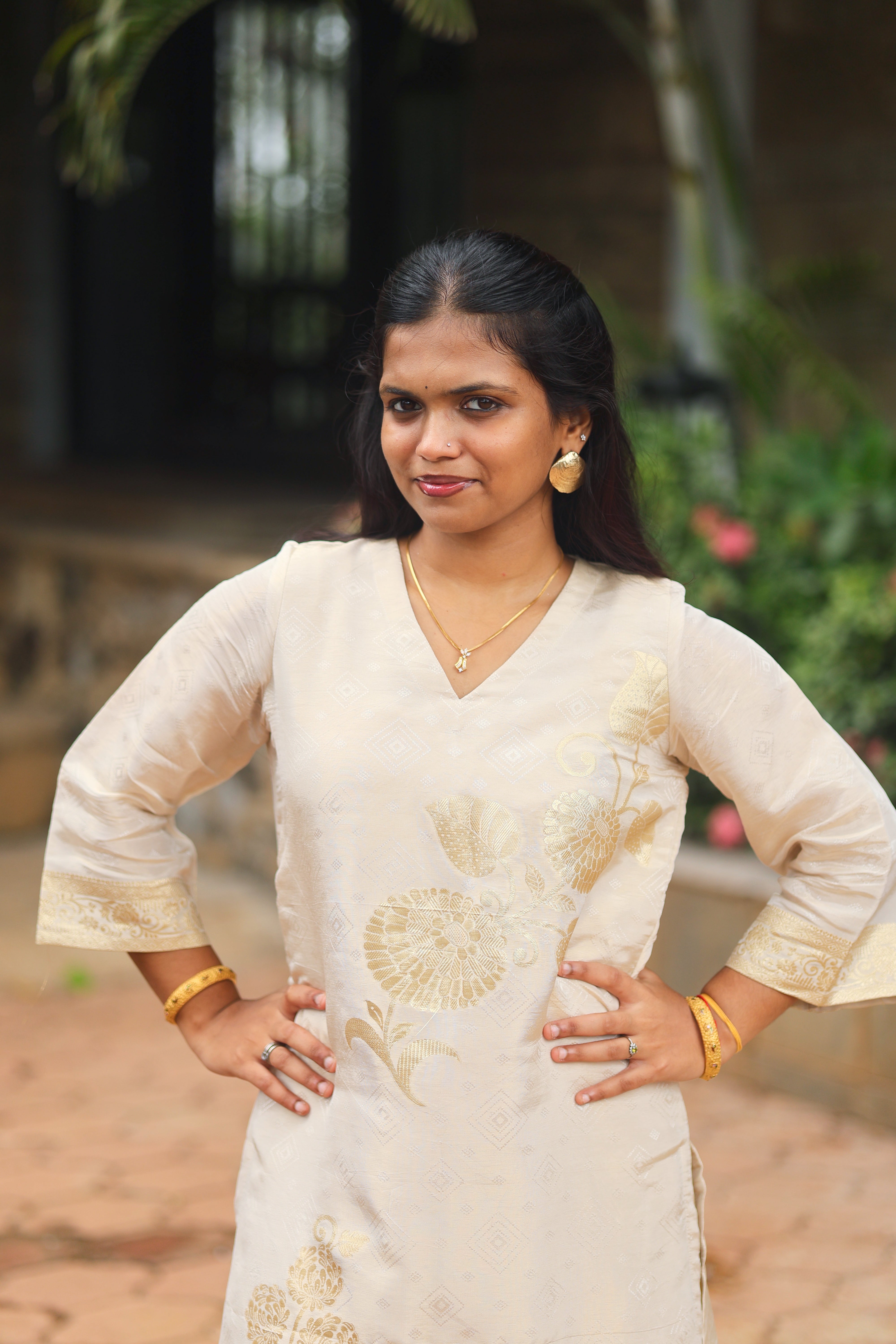 Ambili - Pure Cosmos Silk Kurta with Placement Print Main image